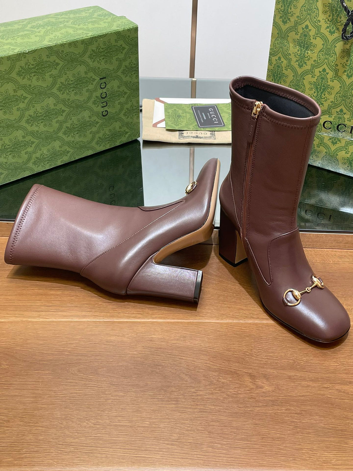 GG Horsebit Ankle Boot 95 Chocolate Calfskin