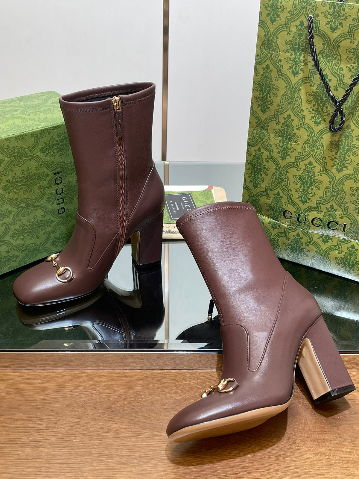 GG Horsebit Ankle Boot 95 Chocolate Calfskin