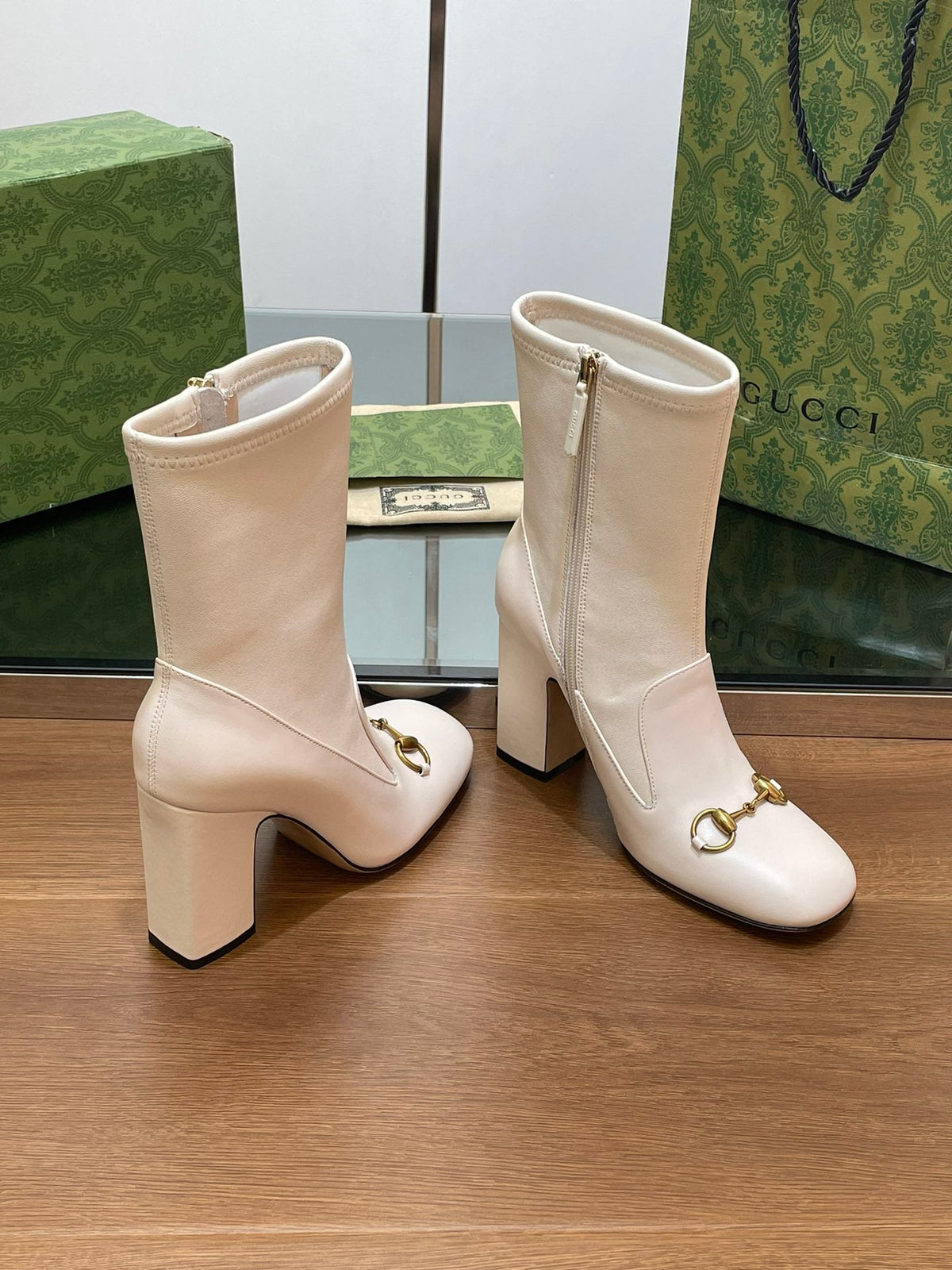 GG Horsebit Ankle Boot 95 Cream Calfskin