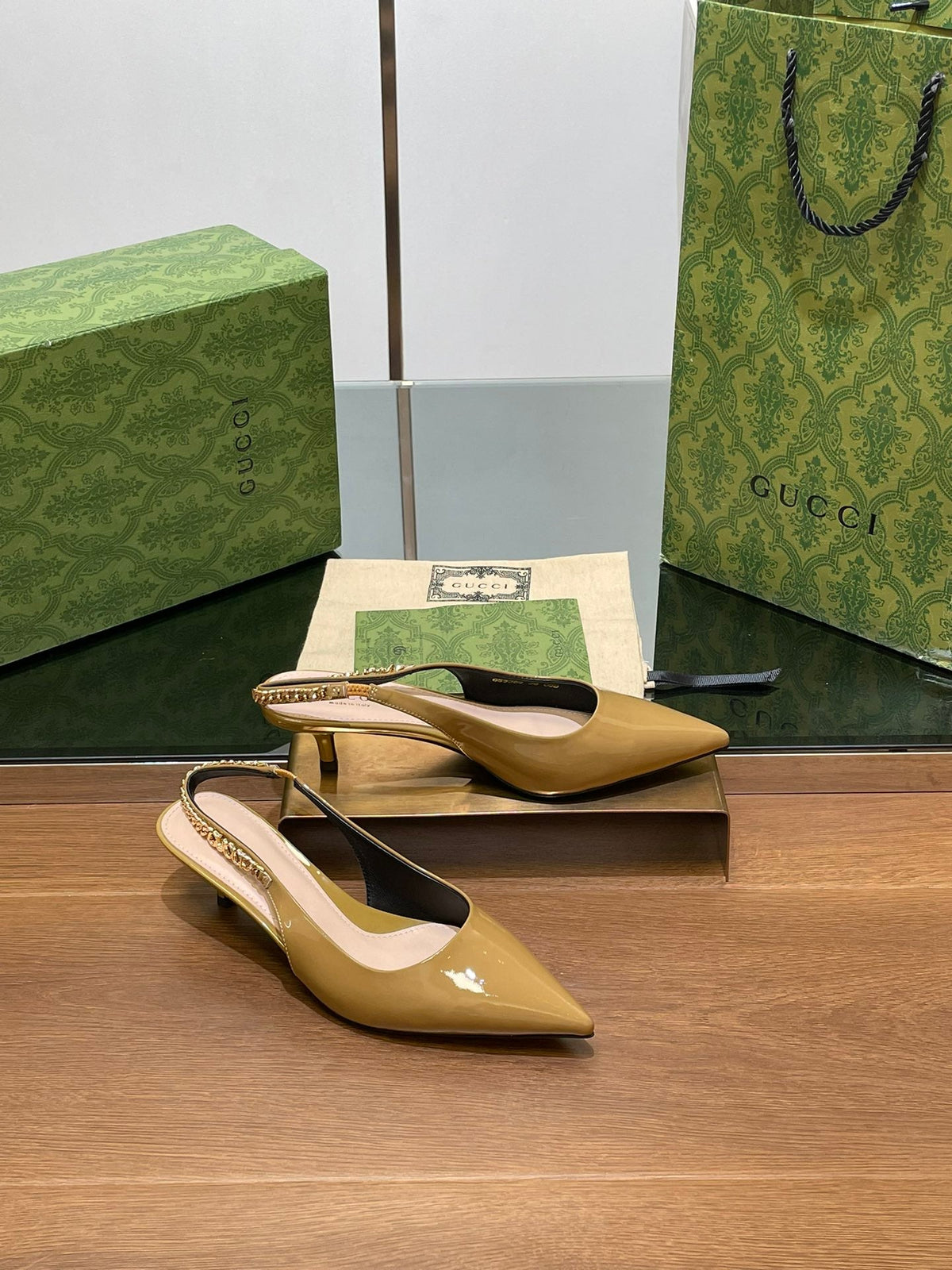 GG HIGH SLINGBACK 4.5 CM IN DIJON YELLOW GLOSSY CALFSKIN
