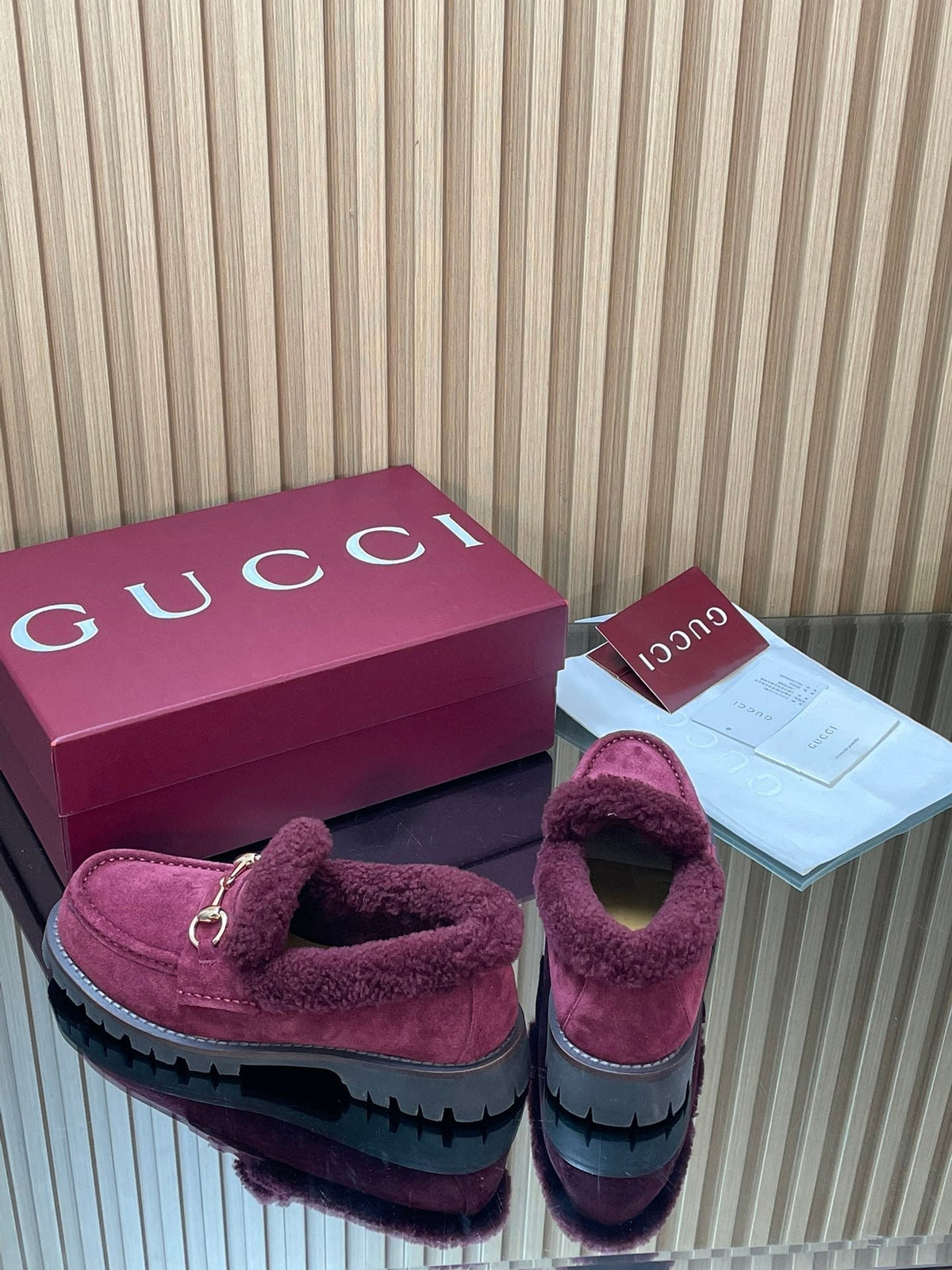 Gucci 2025 Horsebit Loafer Red Suede Wool 563046