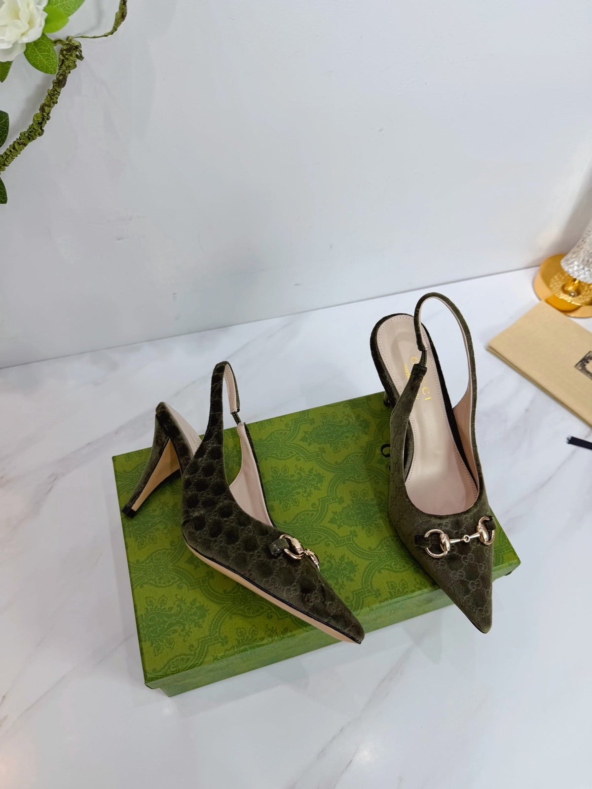 GG 26 Slingback Olive Green Velvet 592420