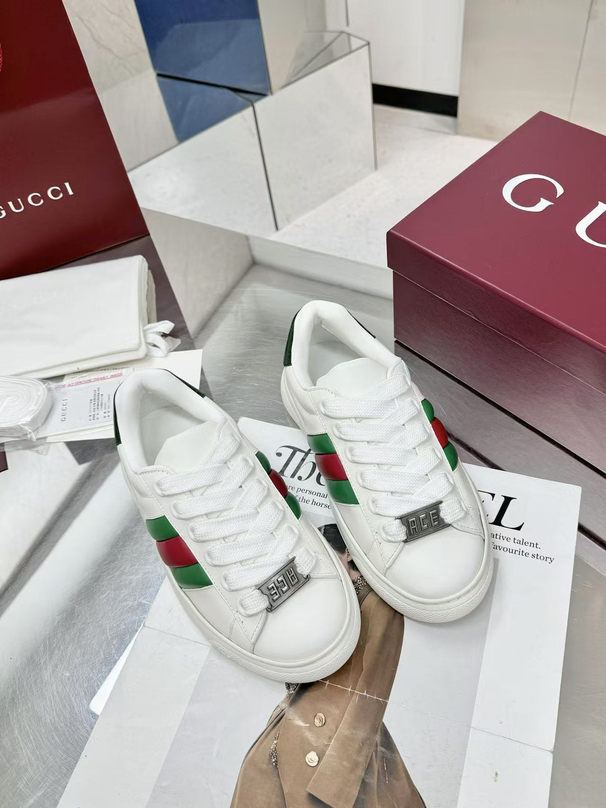 GG Men's ACE Sneaker White Cowhide 574741