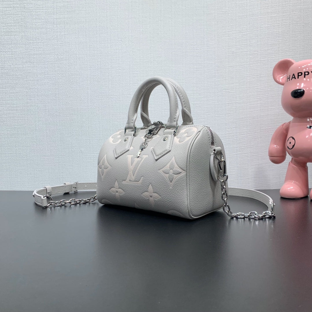LV Speedy Bandouliere 20 Brume Gray Monogram Empreinte Leather 205495
