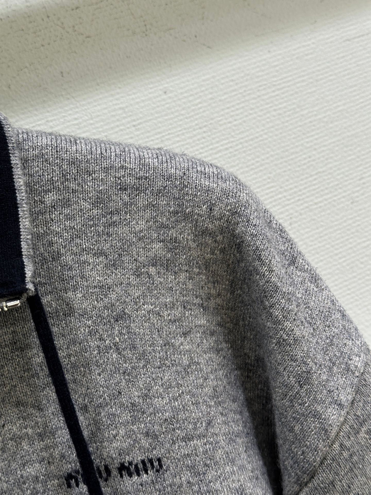 Miumiu 2026 Half-zipper Sweater Grey Mix Blue Cashmere