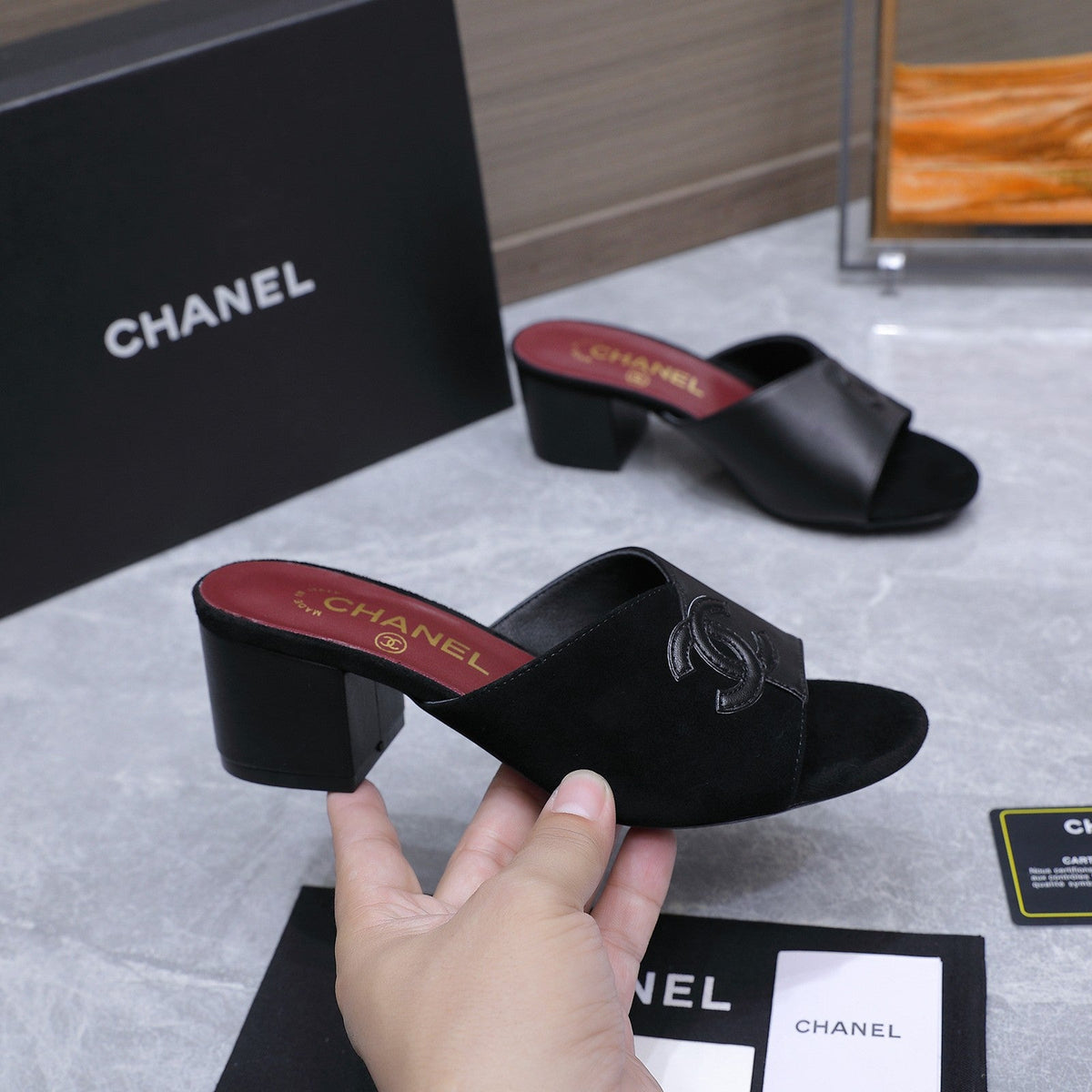 Chanel 2026 High-Heeled Sandals Black Suede Leather 758418