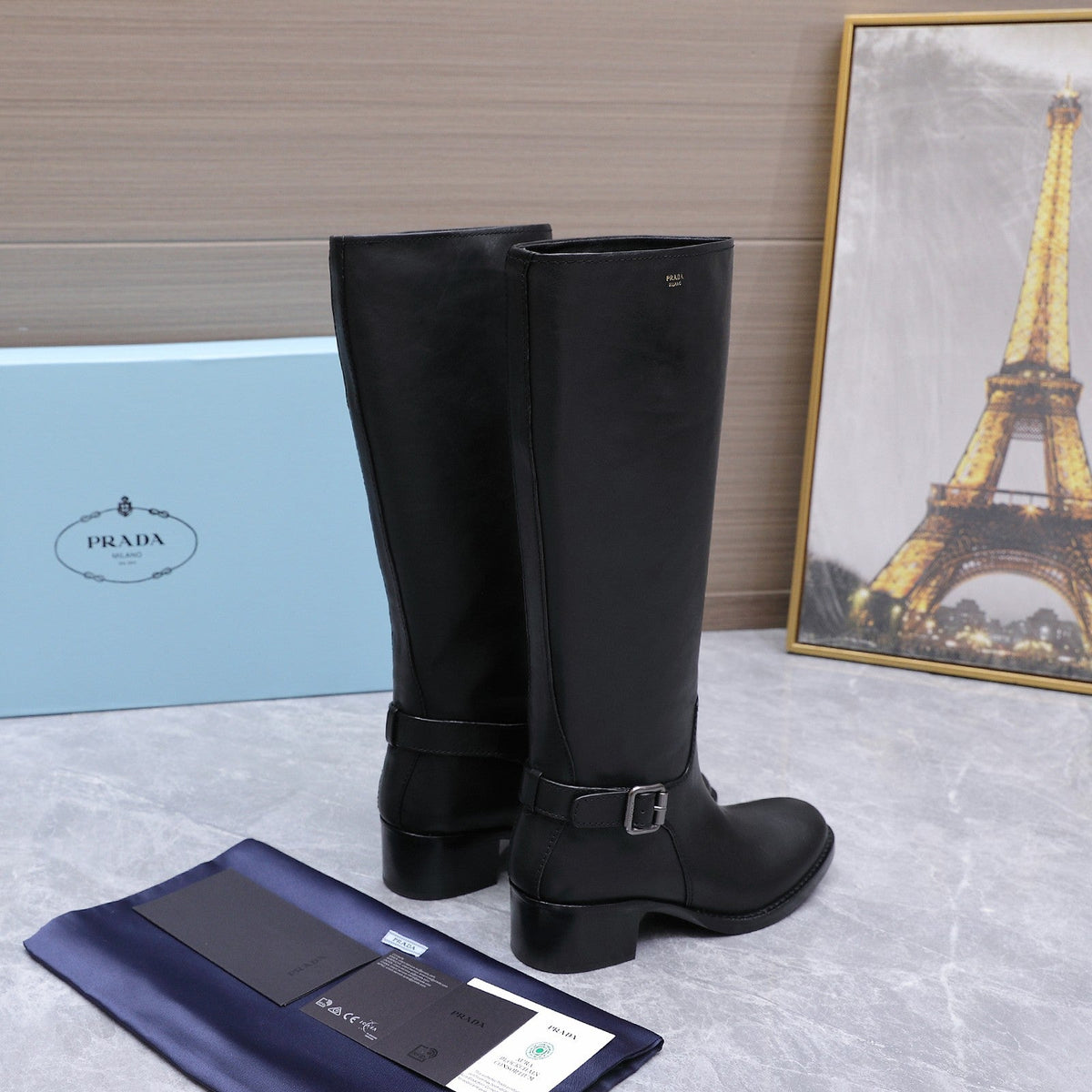 Prada 2026 Buckle Knee-High Boots Cowhide 170687