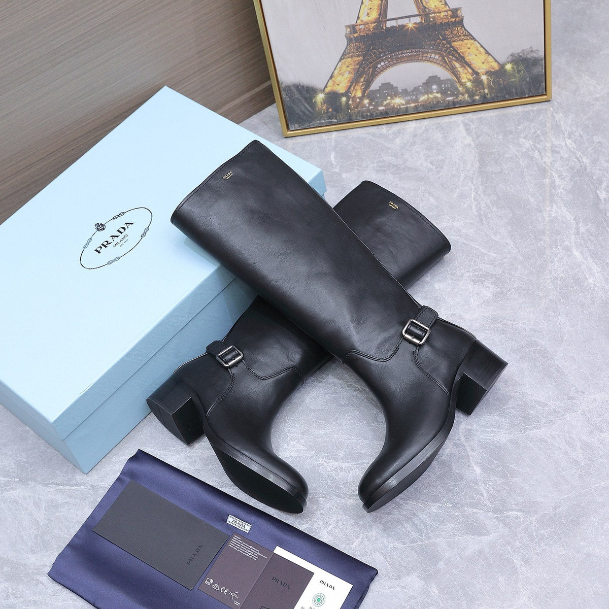 Prada 2026 Buckle Knee-High Boots Cowhide 170687