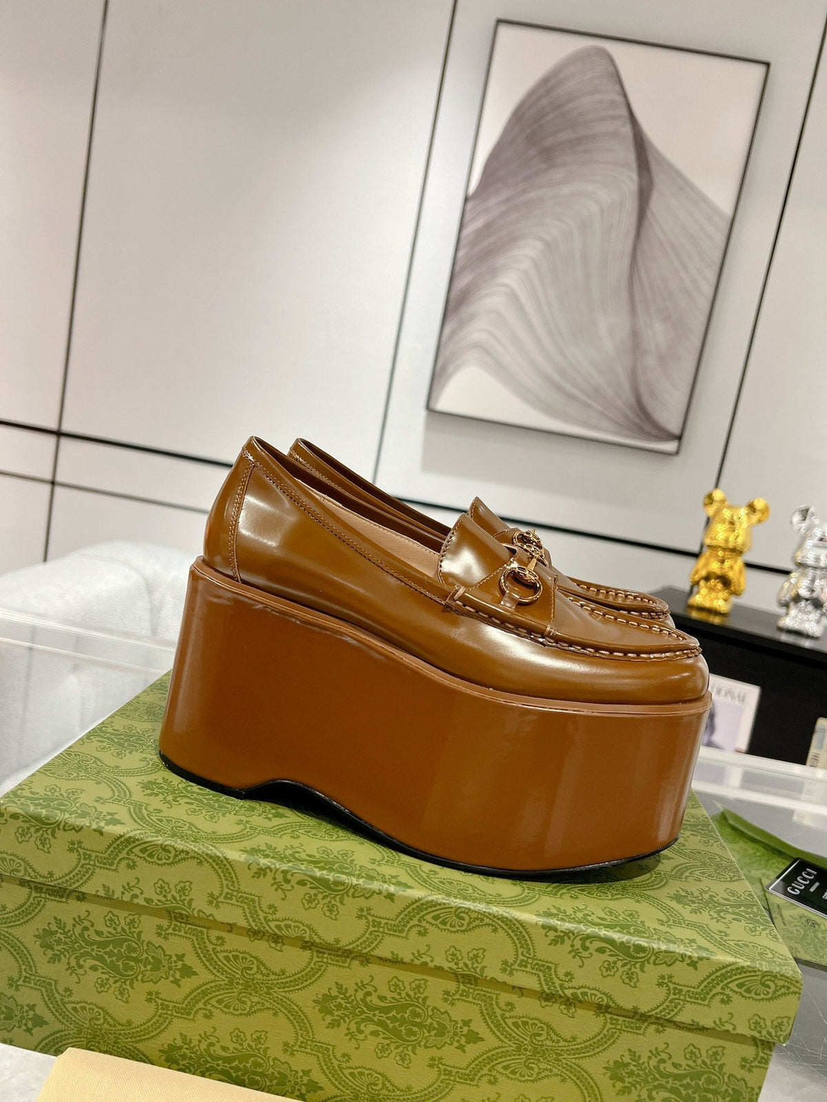 GG HORSEBIT PLATFORM LOAFER GLOSSY COPPER CALFSKIN