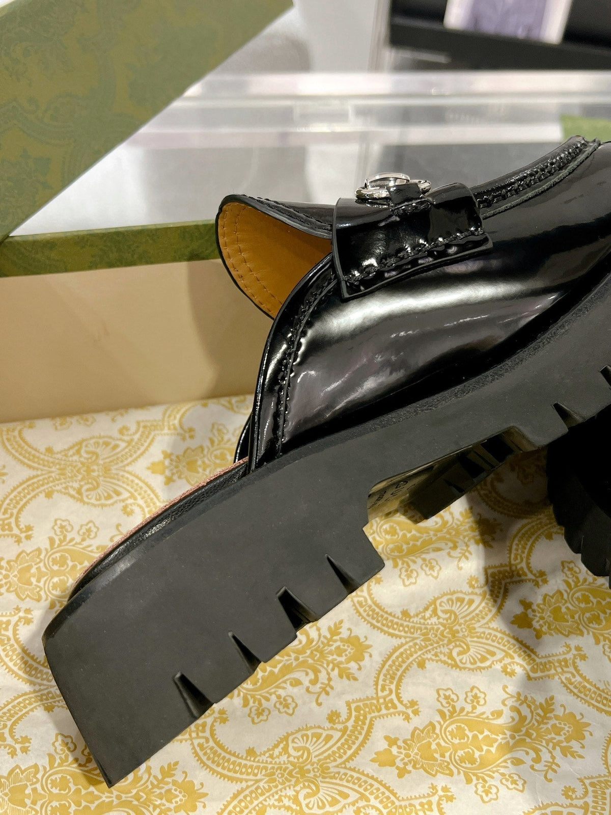 GG MULE WITH HORSEBIT GLOSSY BLACK CALFSKIN