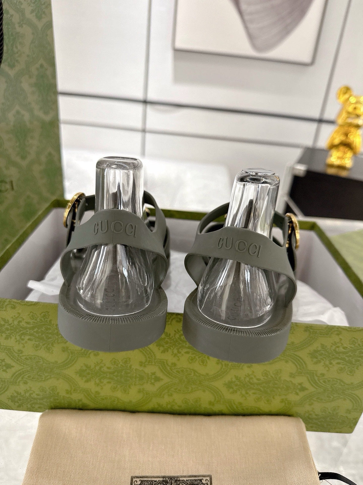 GC 25 Gold Double G Sandal Dark Green Rubber 292427