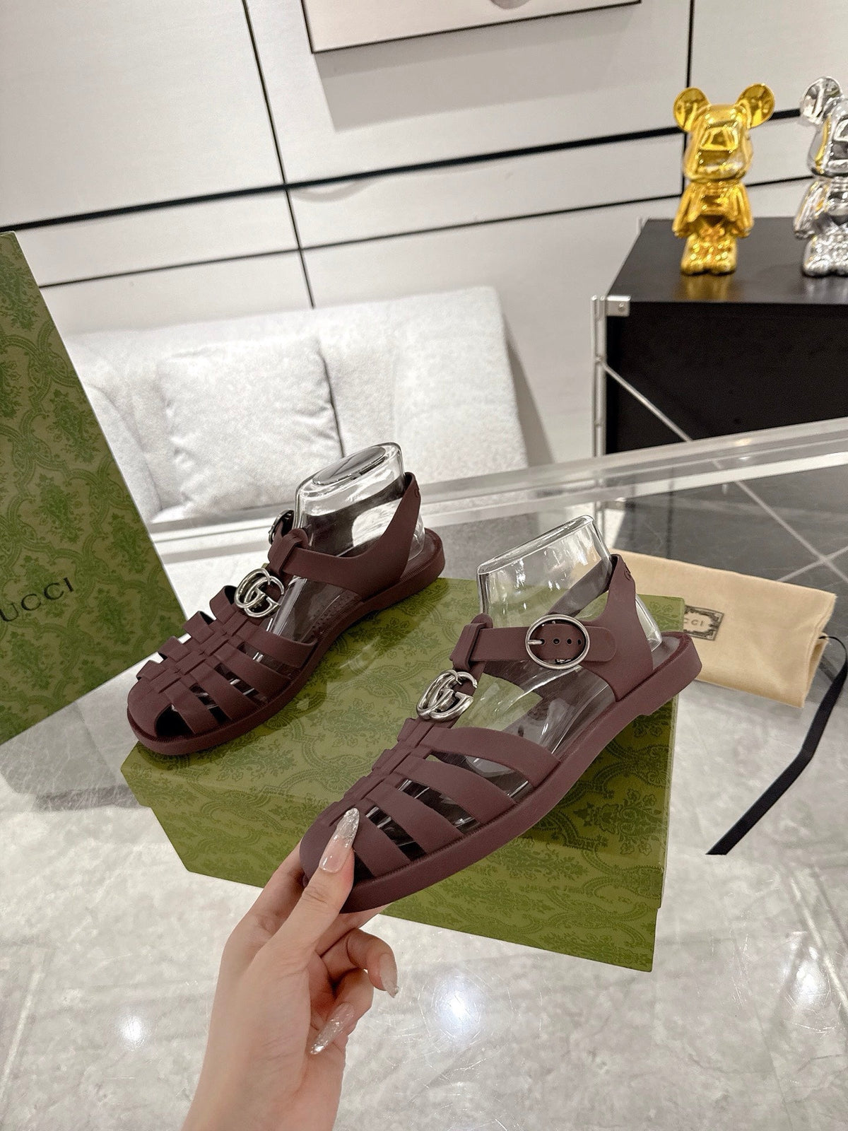 GC 25 Silver Double G Sandal Bordeaux Rubber 292435
