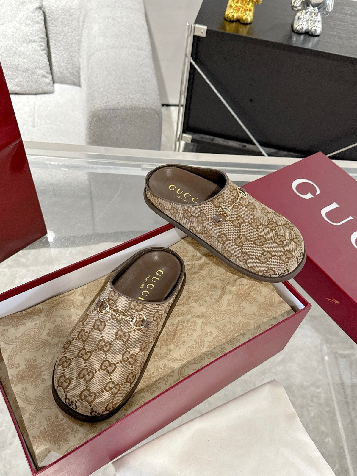 GC 25 Horsebit Mule Brown Monogram Canvas