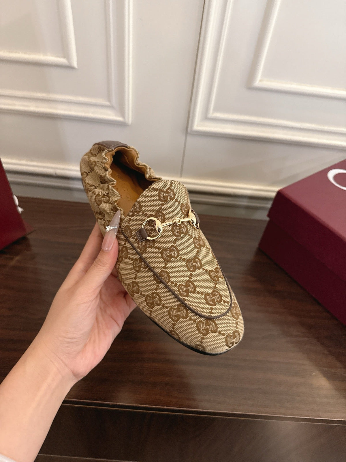 GG 26SS Loafers Beige Brown Monogram Canvas Leather 645954