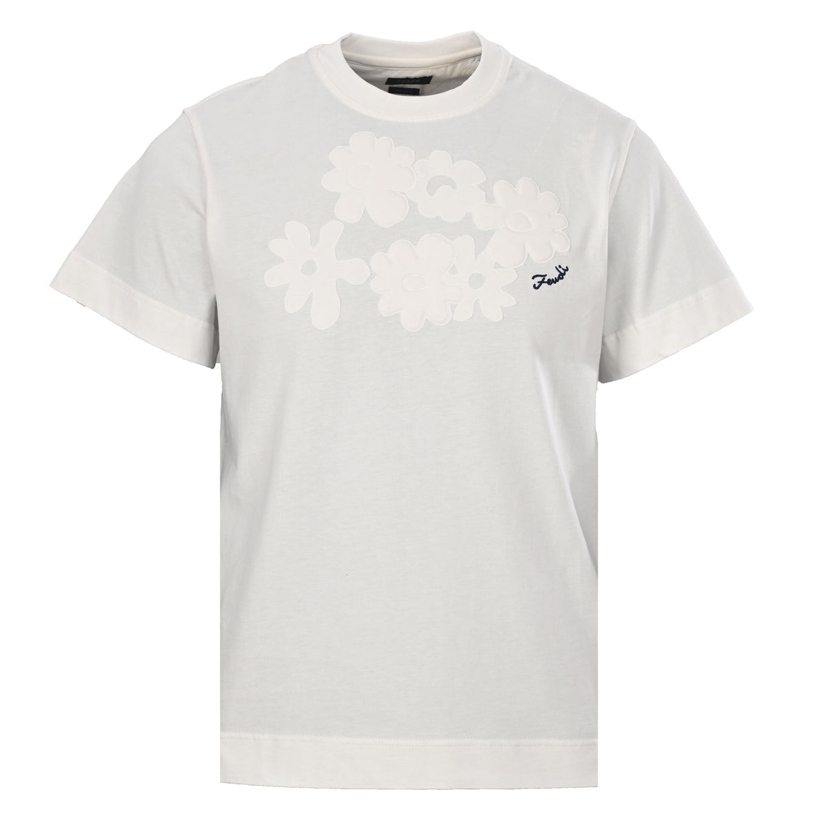 Fendi 2026 Men's  Floral Embroidered T-Shirt Cream Pure Cotton 827722