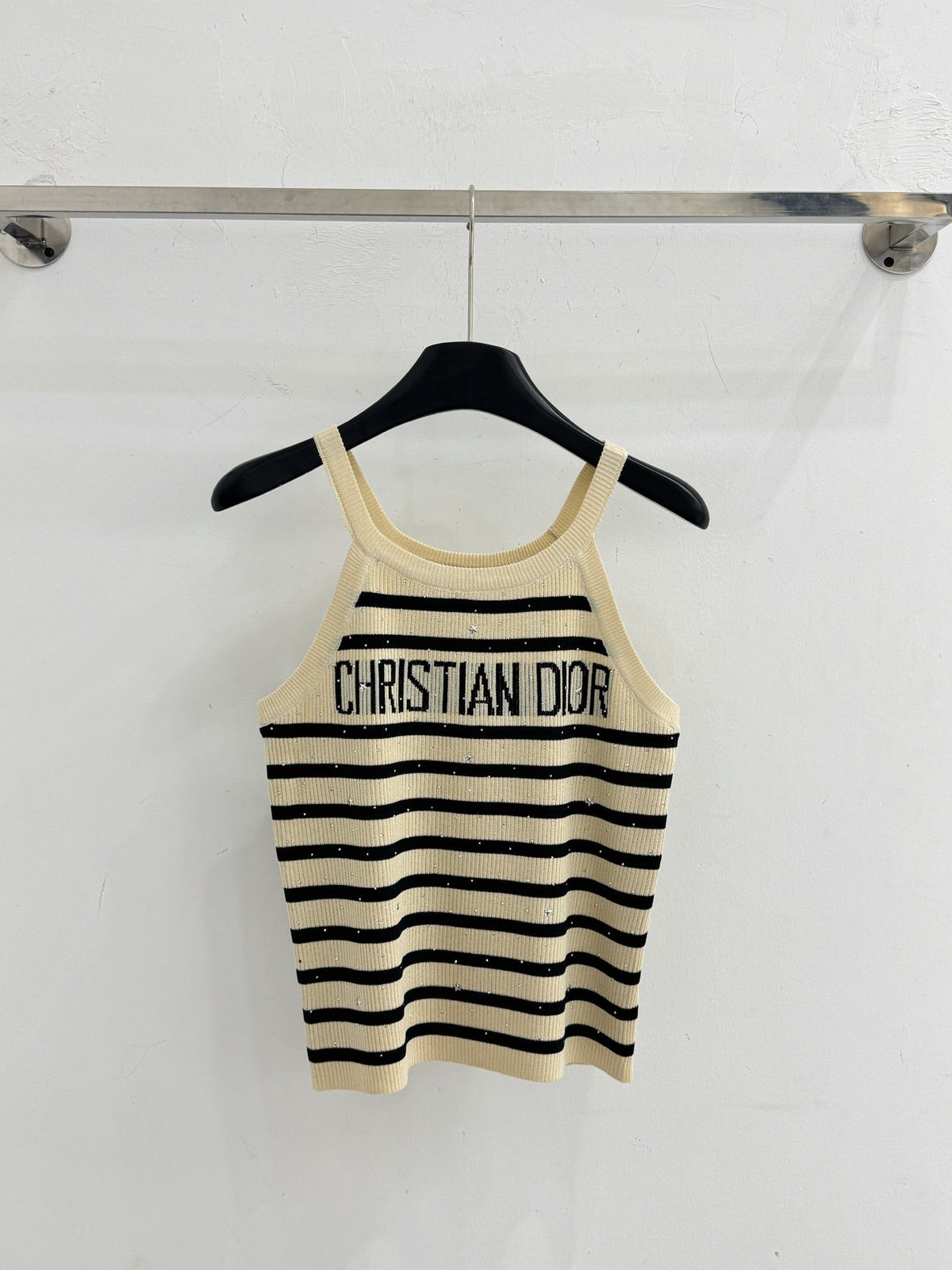 Dior 2026 Striped Rhinestone Letter Knit Camisole Wool 455360
