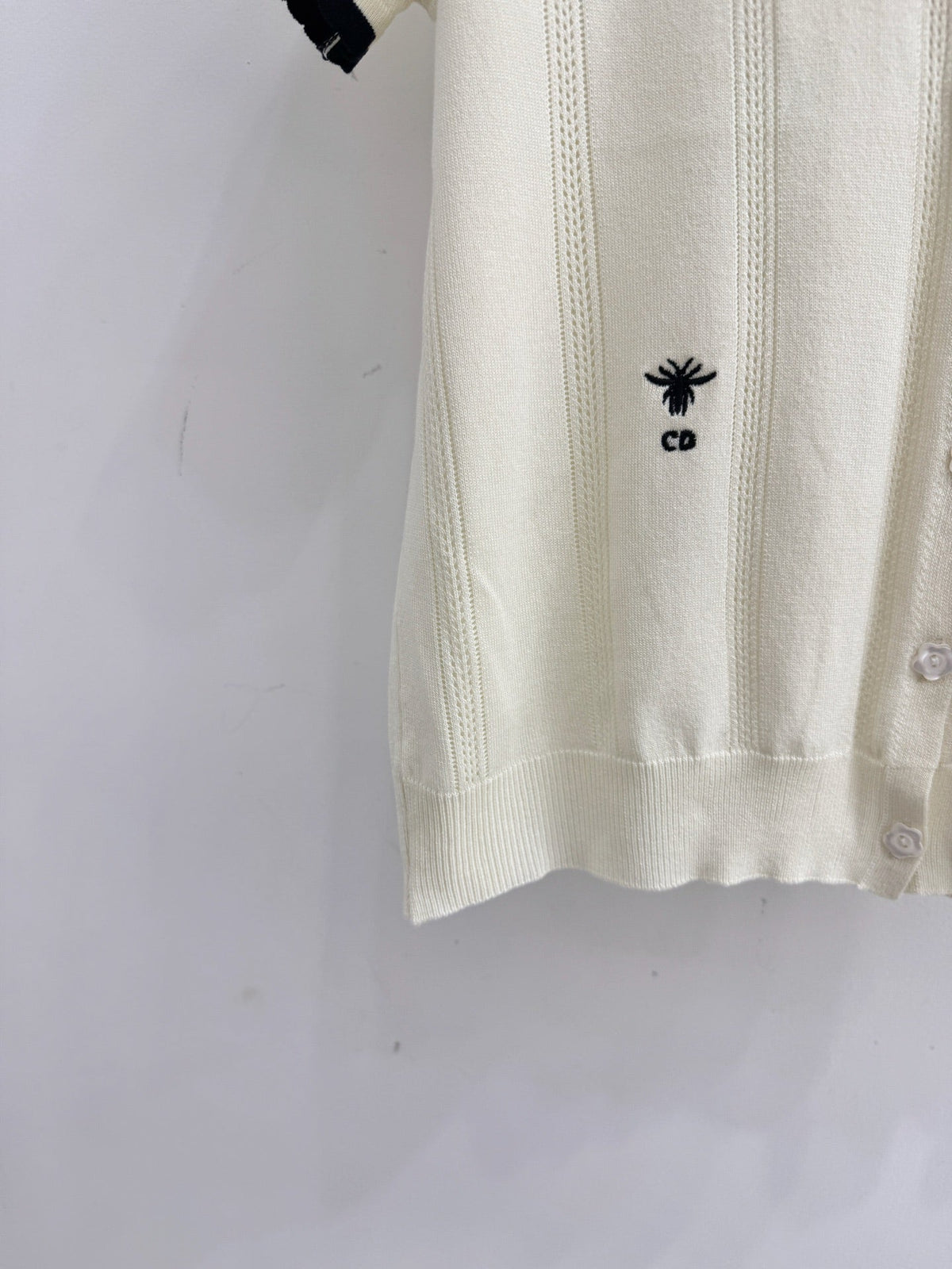 Dior 2026 Collared Knit Short-Sleeve T-Shirt Cream Wool 455393