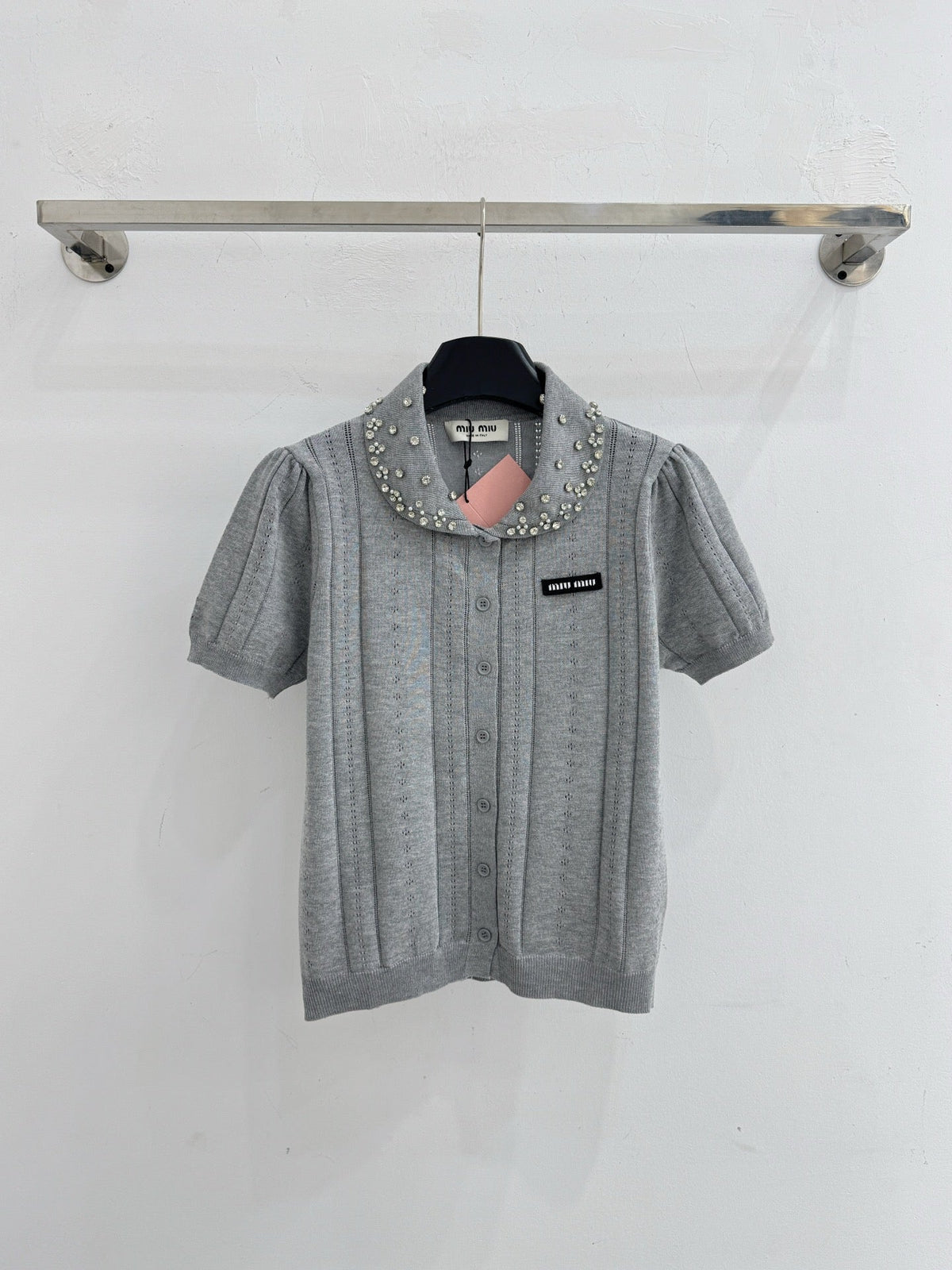 Miumiu 2026 Shirt With Rhinestone Embellishments Collar Wool 521193