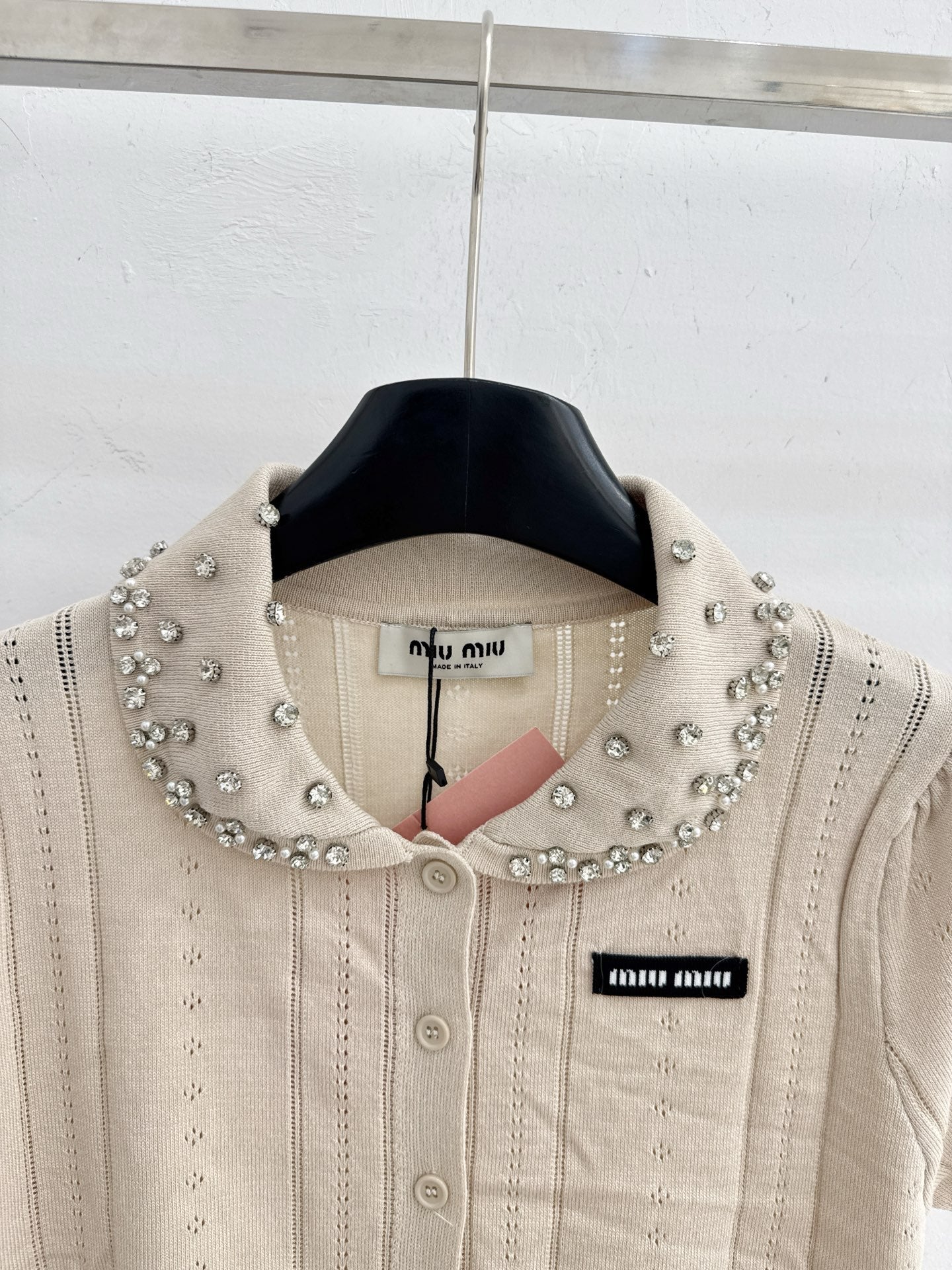 Miumiu 2026 Shirt With Rhinestone Embellishments Collar Wool 521193