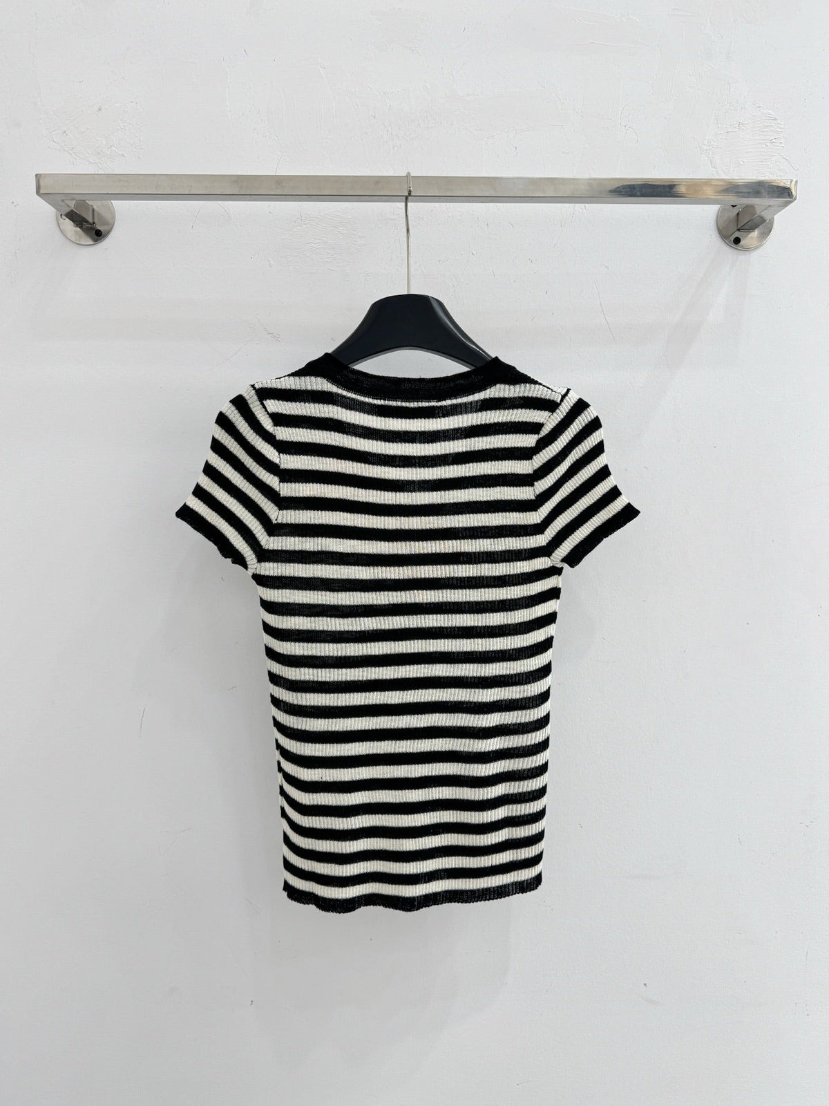 Miumiu 2026 Half-button Striped Knit Top Black White Wool 521196