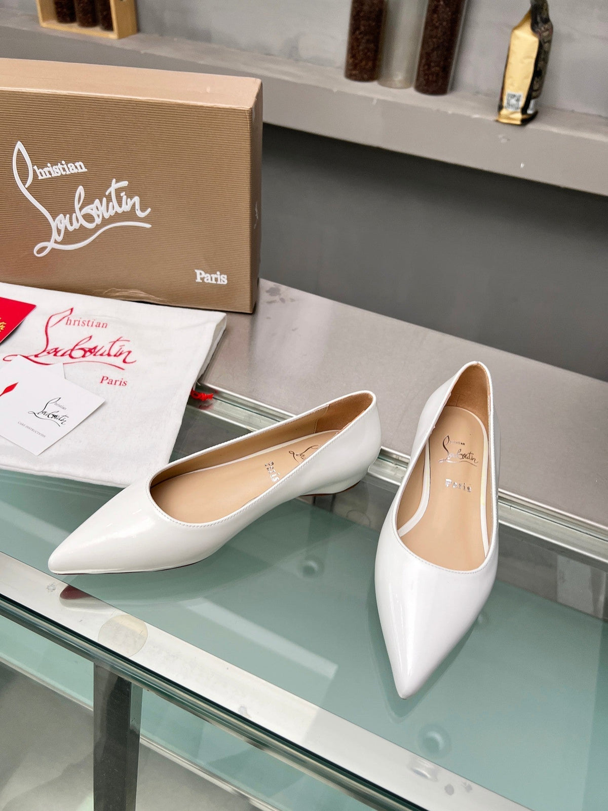 CL Kate Ballerina Flats Patent Leather White