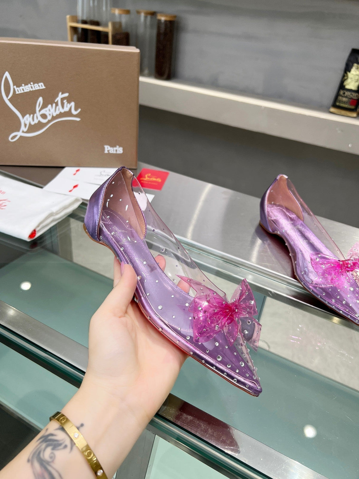 CL Jelly Strass Flats Pvc Iridescent Nappa Leather And Strass Parme