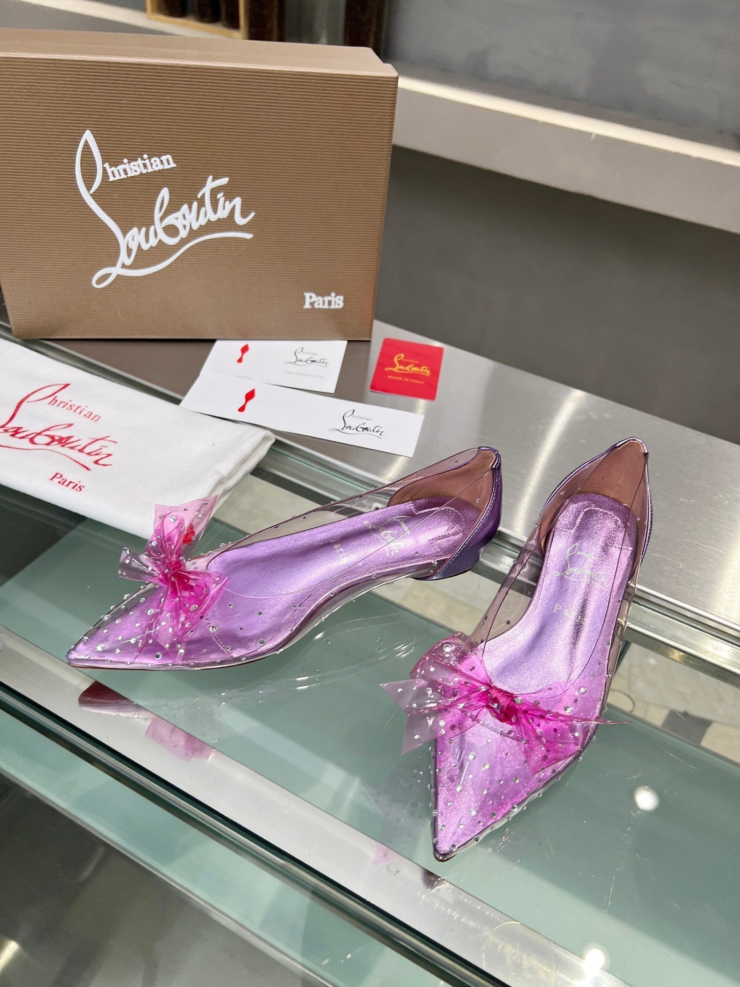 CL Jelly Strass Flats Pvc Iridescent Nappa Leather And Strass Parme