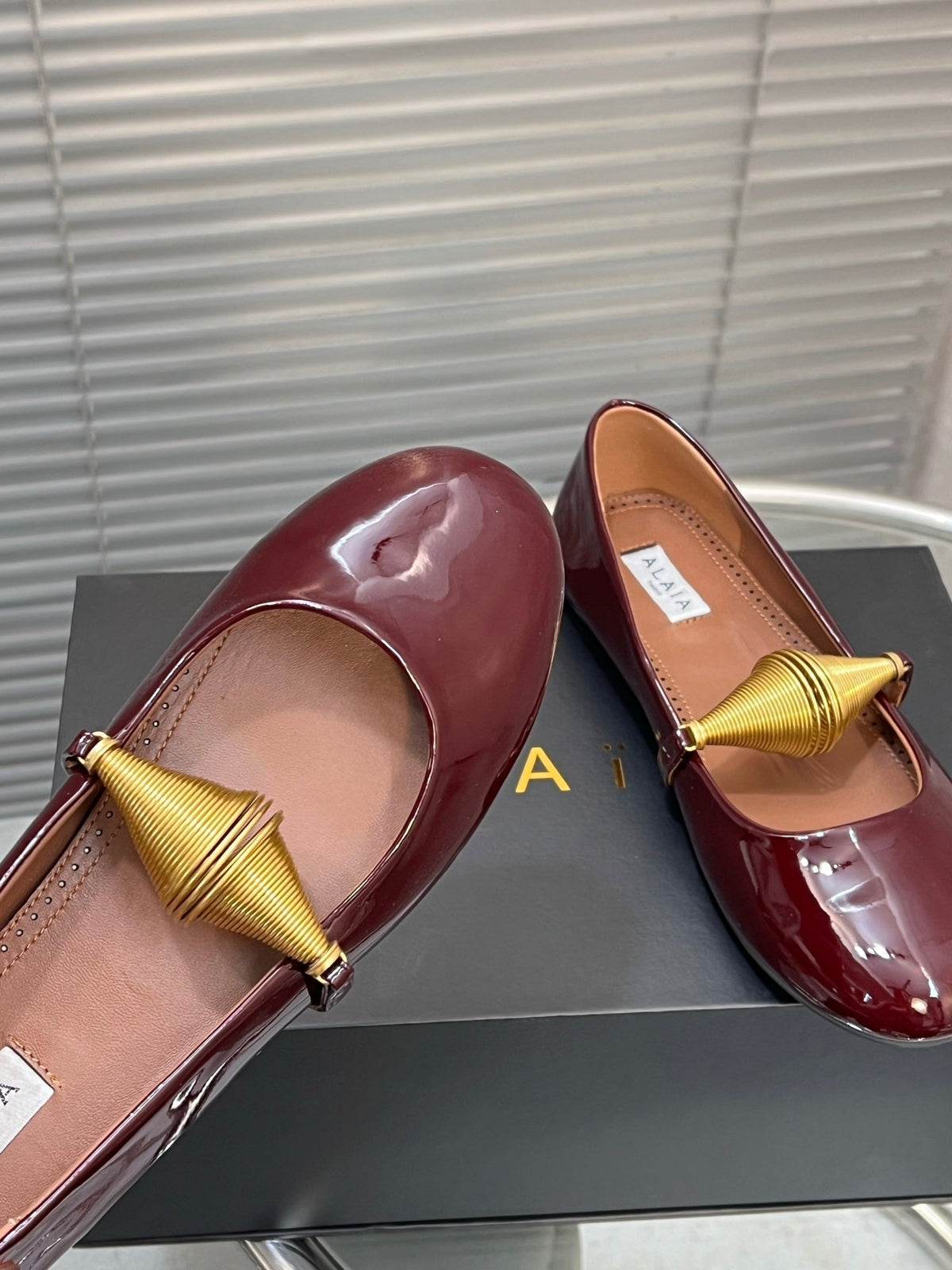 Alaia 25 Jewel Patent Leather Ballet Flats Ruby Red Lambskin 300013