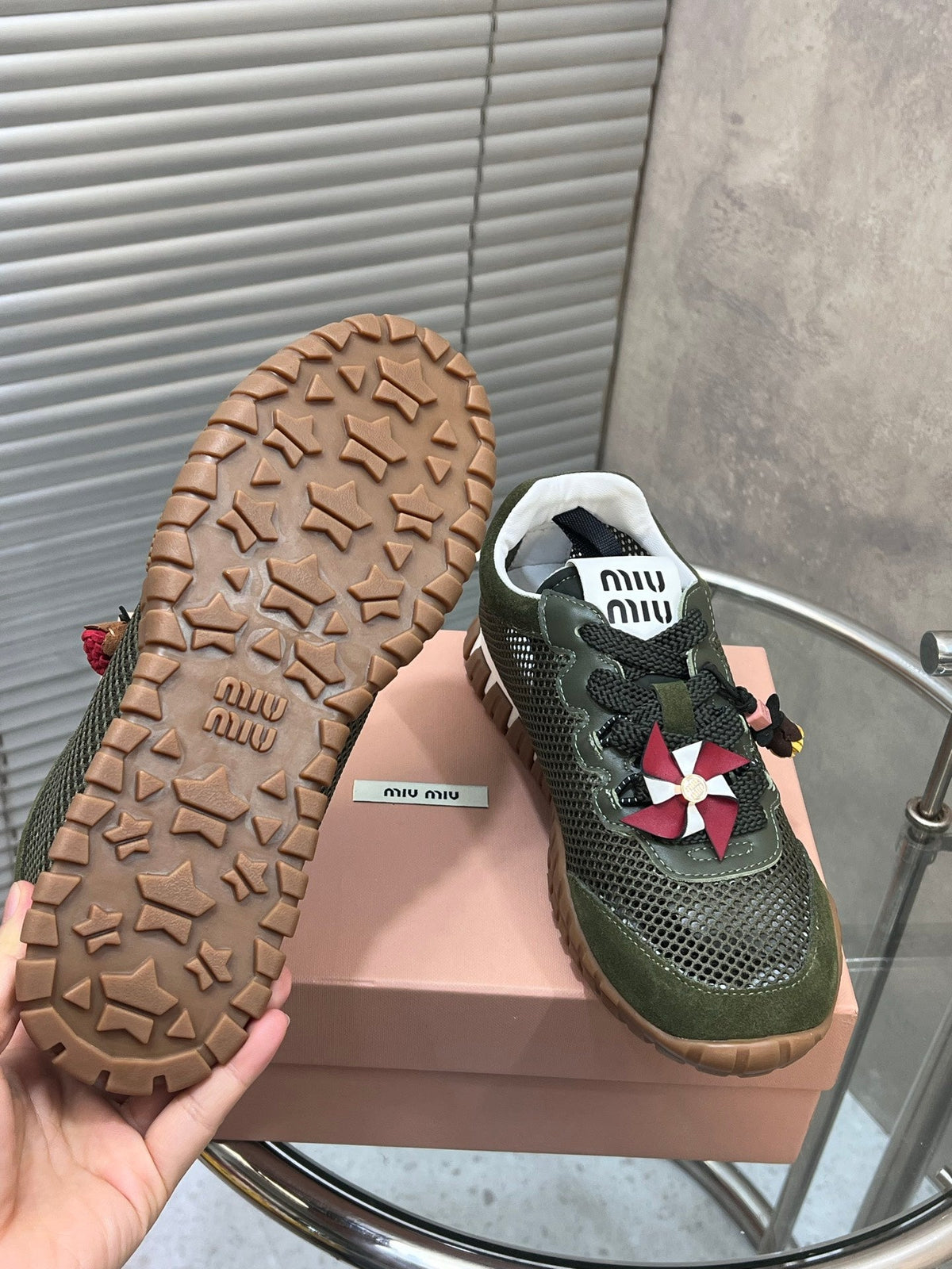 Miumiu 2026 Tyre Sneakers Mesh Suede Leather 952934