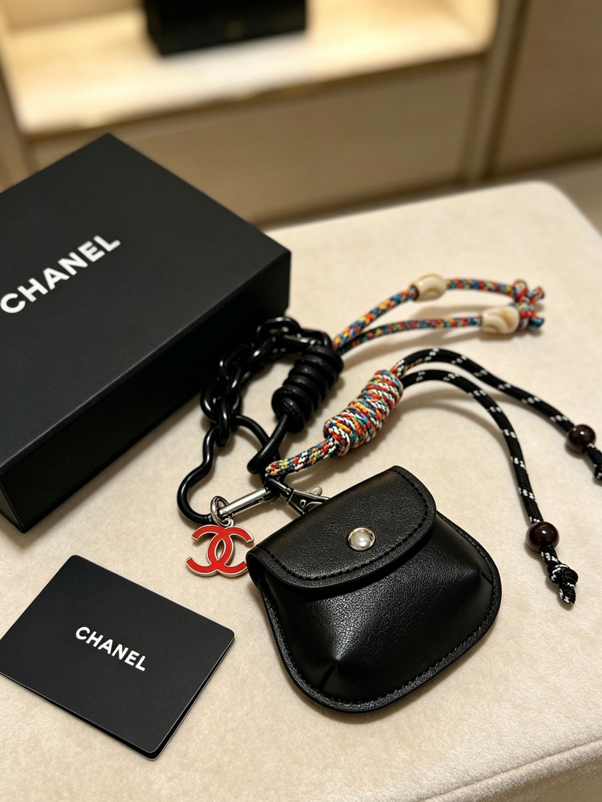 Chanel Mini Bag Charm With Chain And Braided Rope