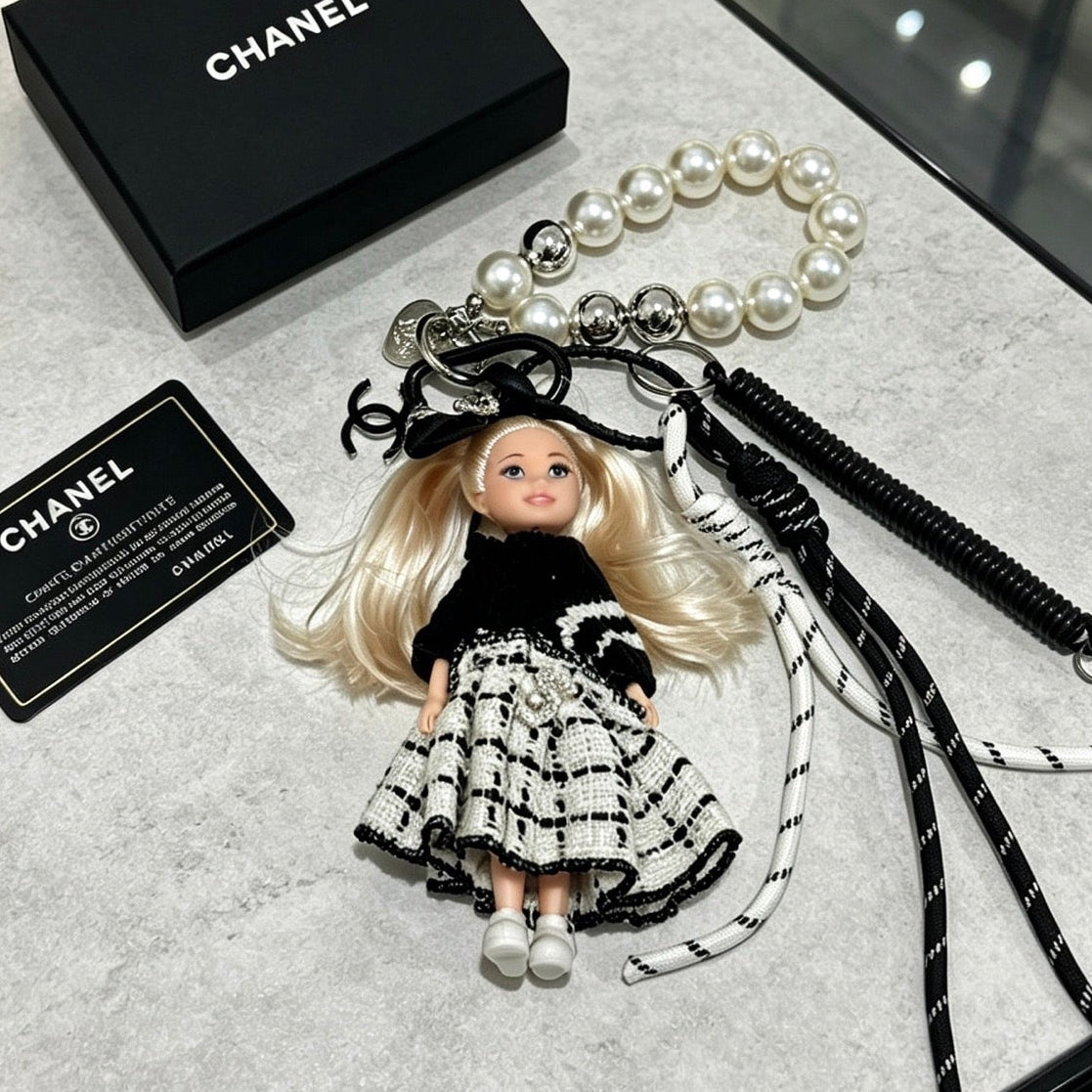 Chanel Black White Pearls Doll Charm