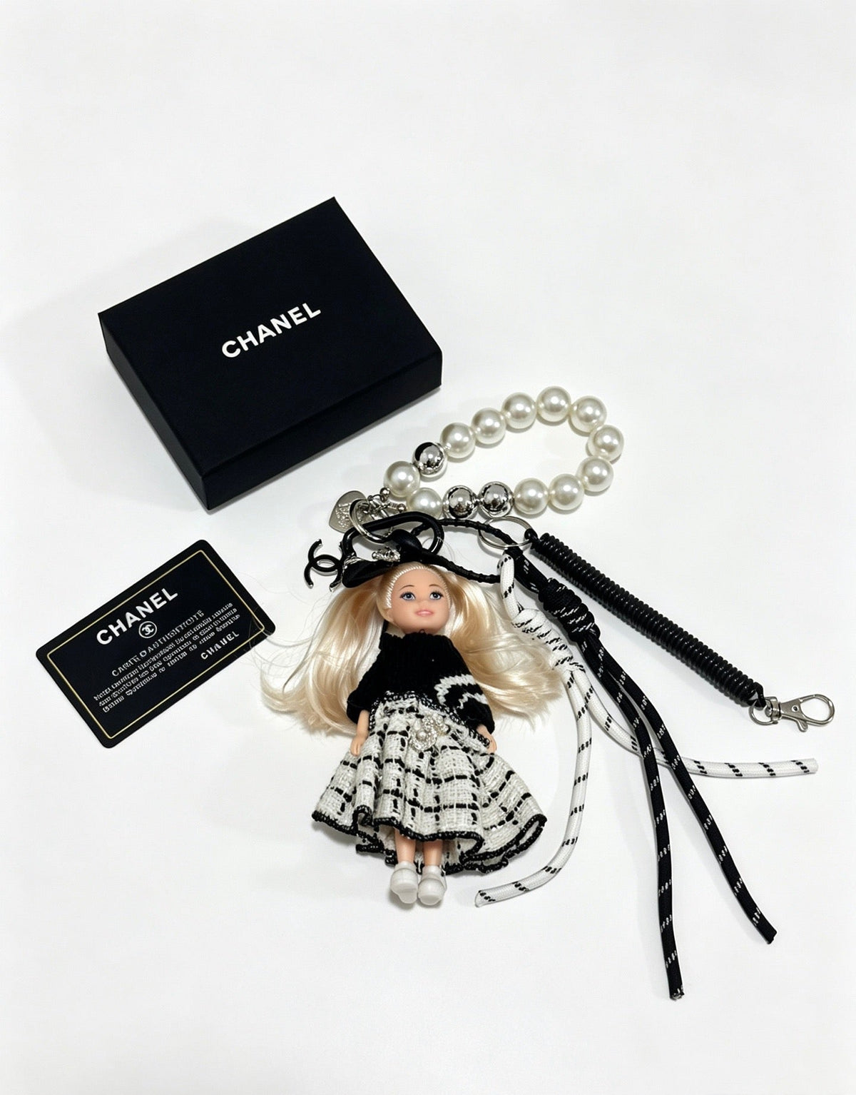 Chanel Black White Pearls Doll Charm