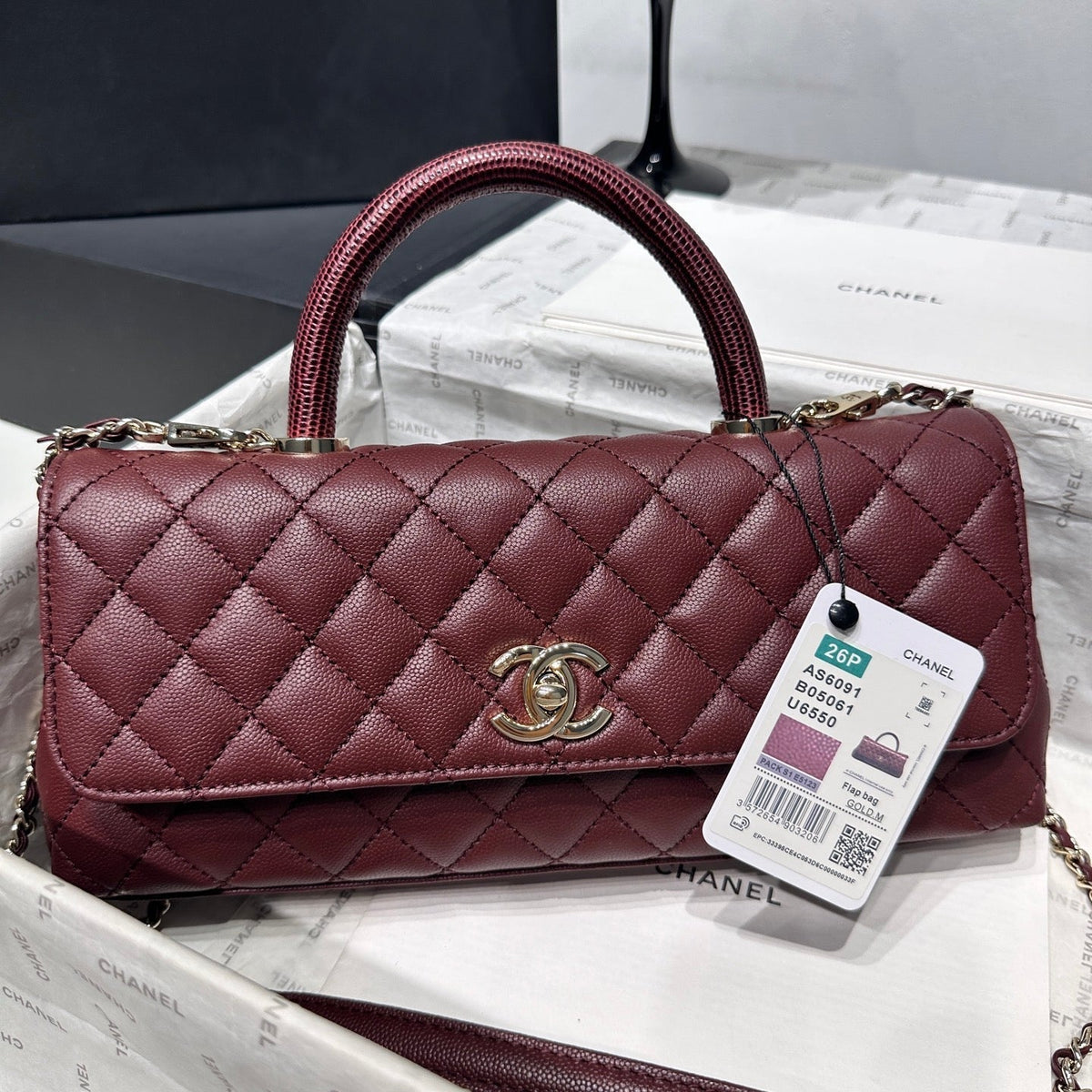 Chanel 2026 Coco Handle Bag 32cm Burgundy Caviar Calfskin 348822