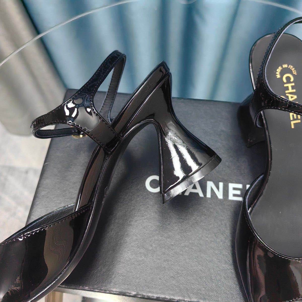 cc slingbacks sandal 85 black patent calfskin