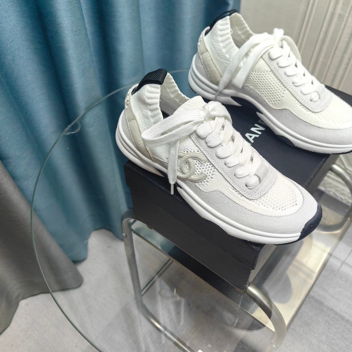 CC Sneaker White Grey Suede And Polyester Mesh Fabric