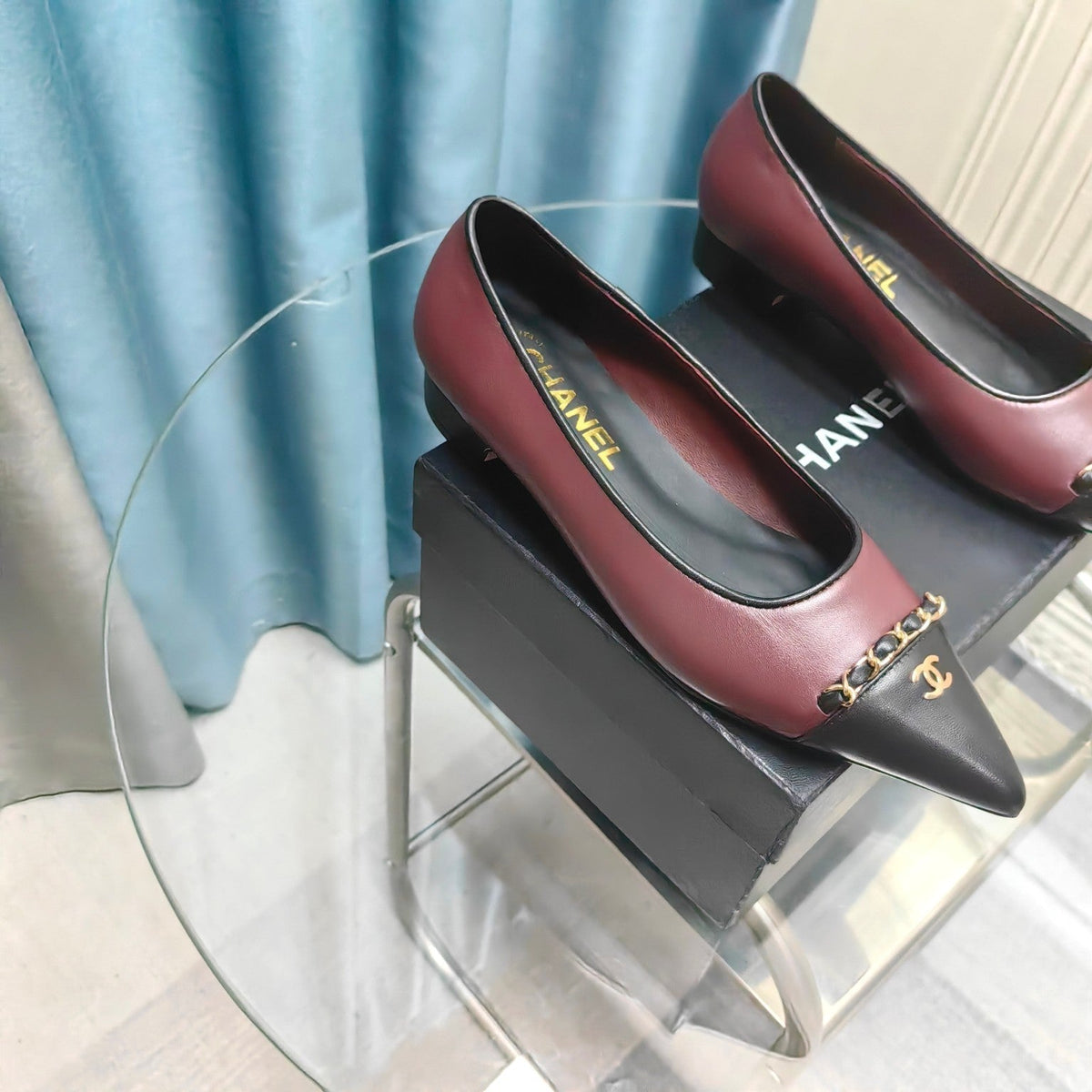 CC Ballet Flats Burgundy Chain Lambskin