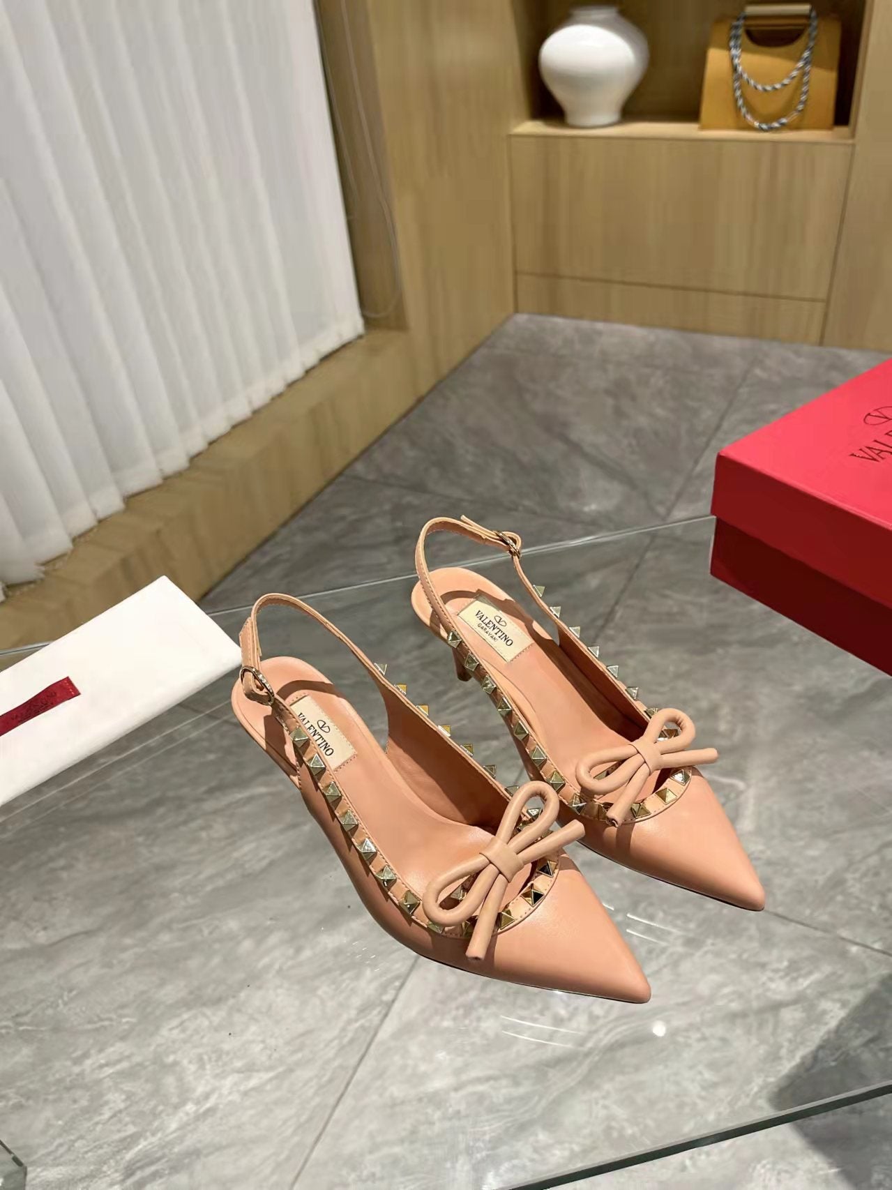 Valentino Rockstud Bow Slingback Pumps 65mm Sheepskin