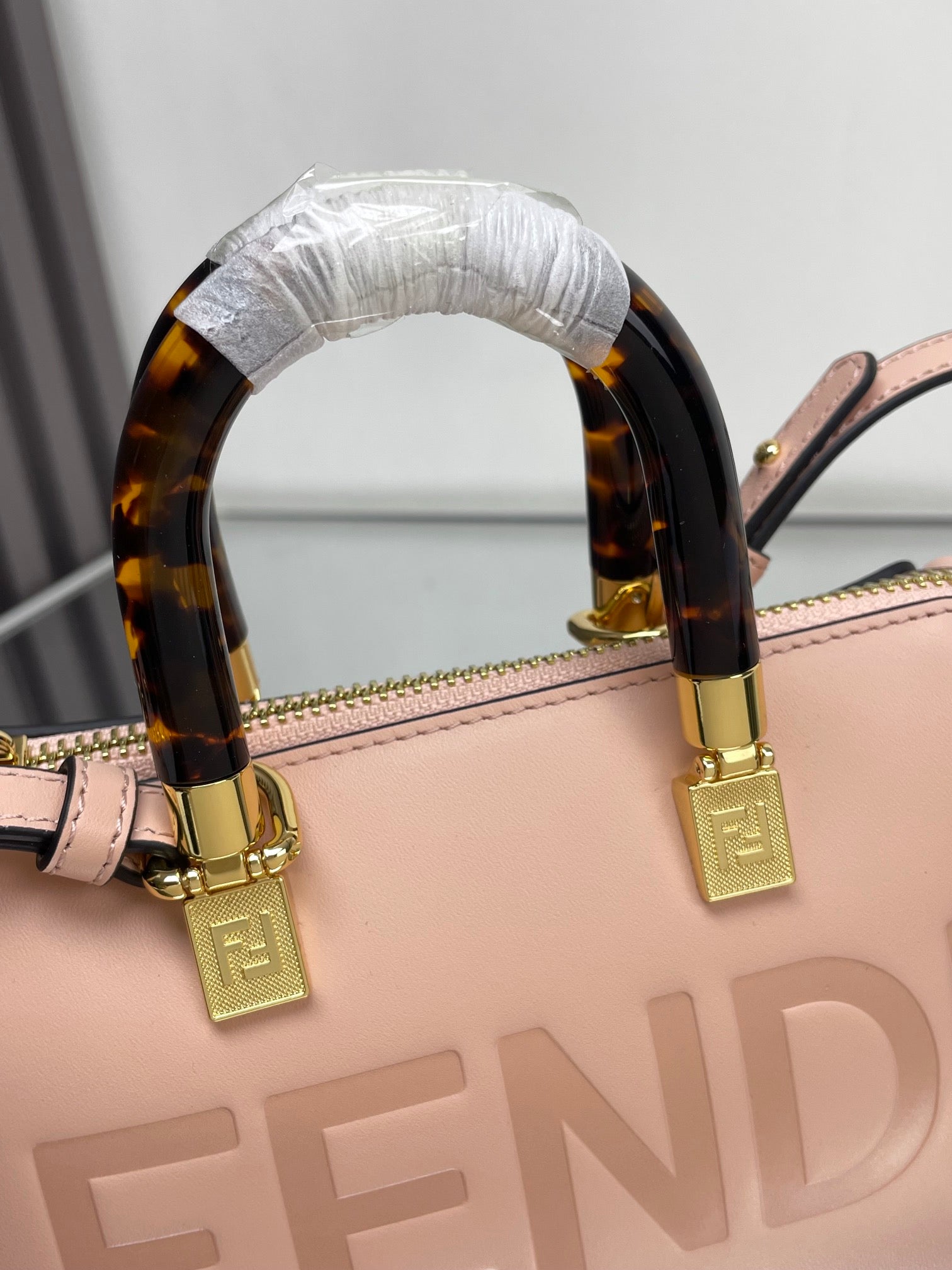 BY THE WAY MINI 18 IN ROSE FOG EMBOSSED CALFSKIN GOLD HARDWARE