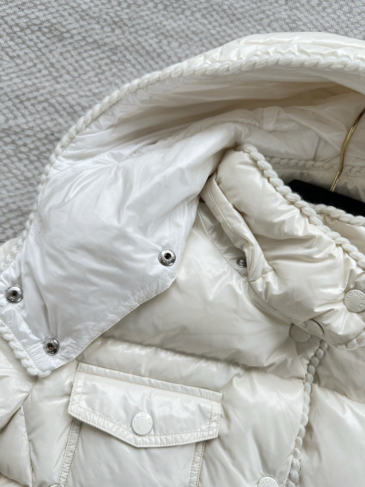MC 2025 Hooded Down Jacket White Nylon Fabric