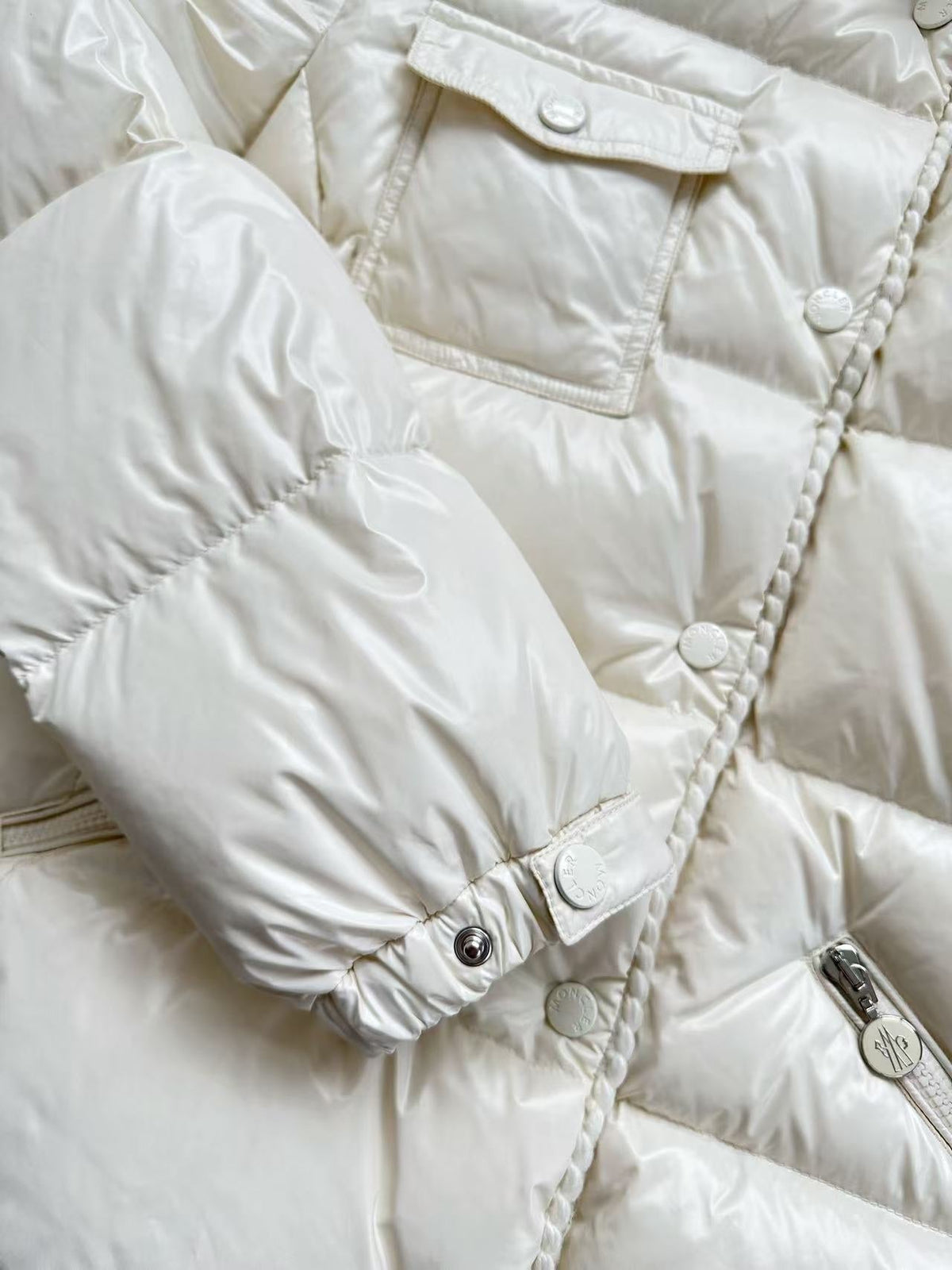 MC 2025 Hooded Down Jacket White Nylon Fabric