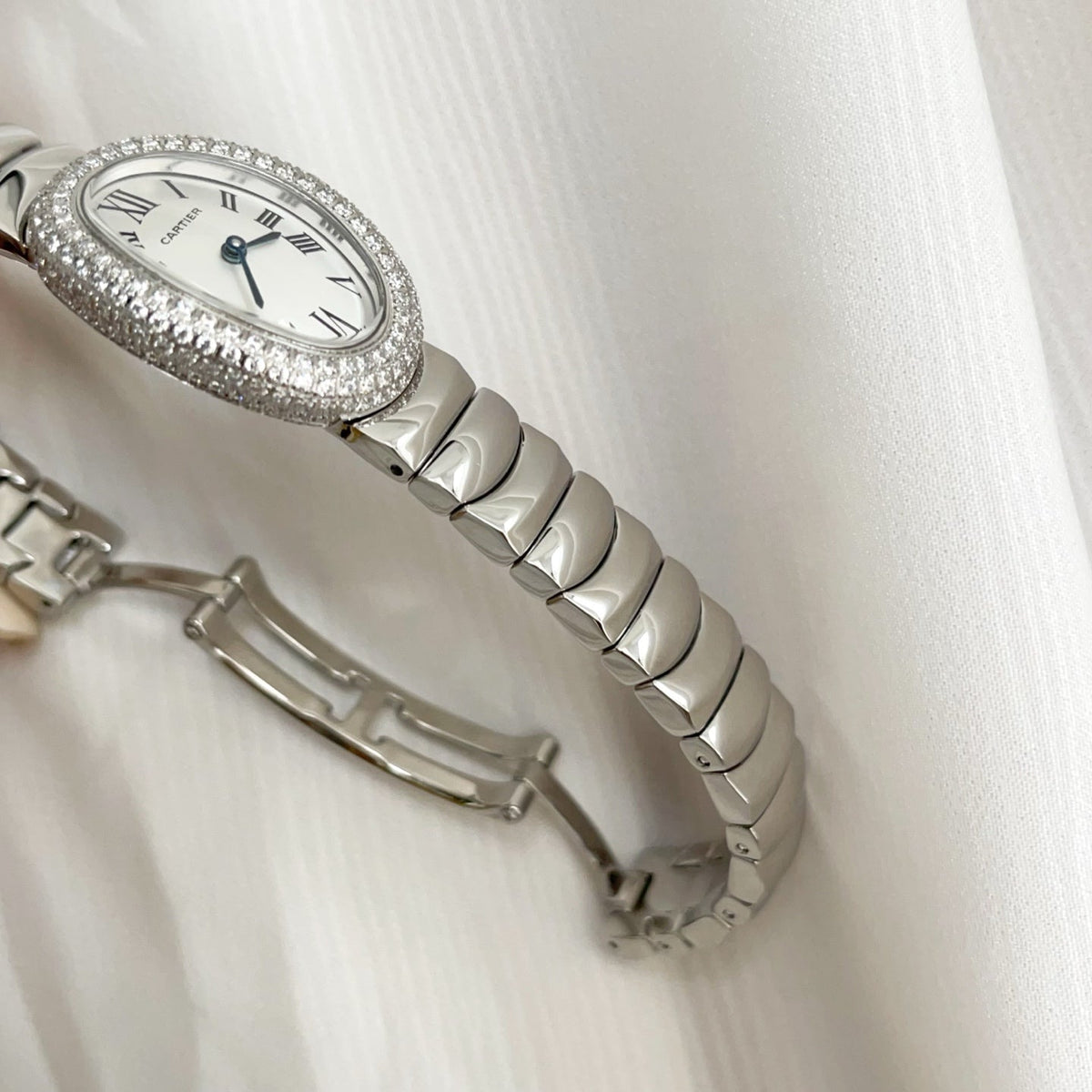 Baignoire Stainless Steel White Dial Diamond Bezel