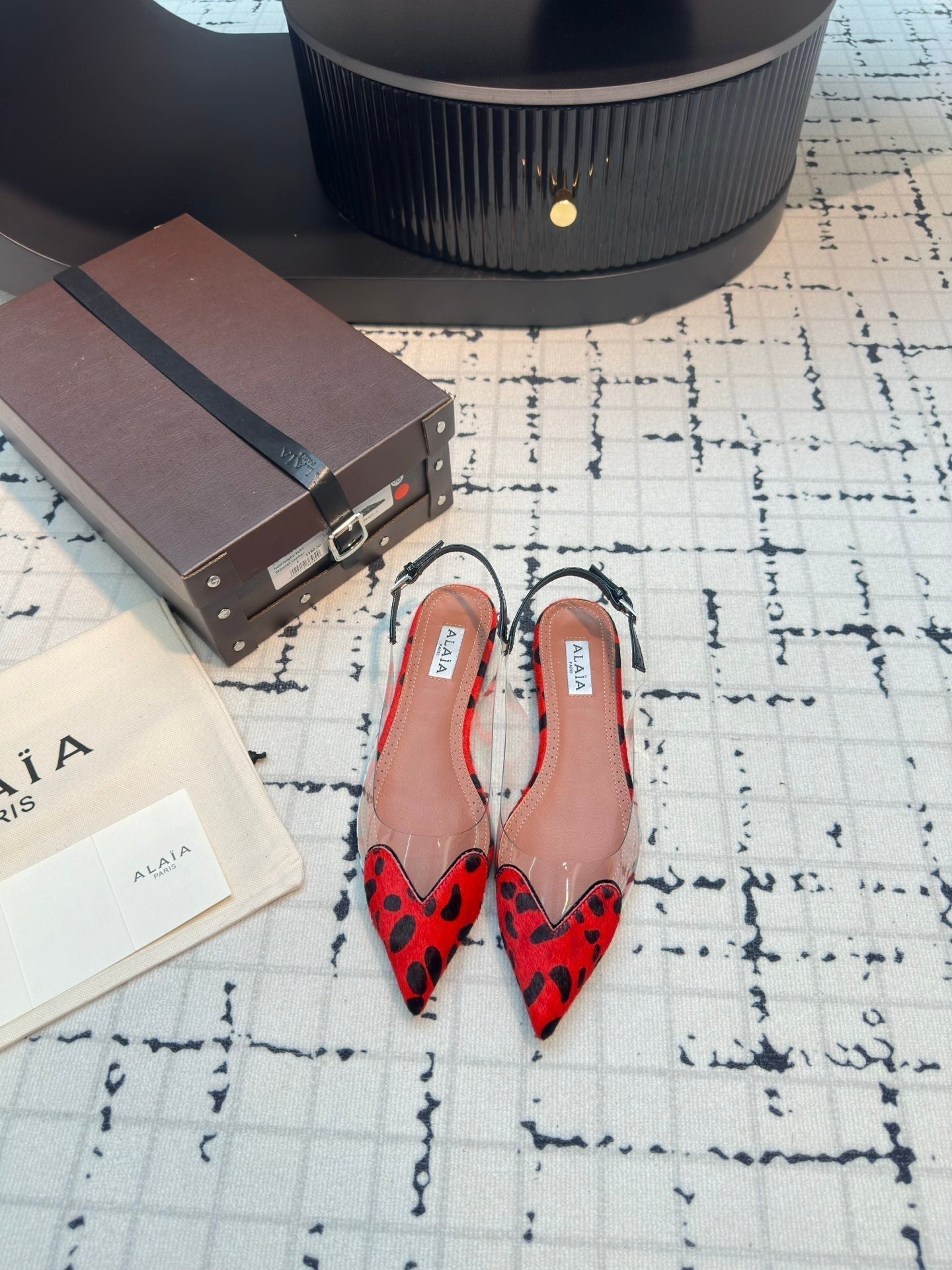 Alaia Heart Flat Slingbacks Red Leopard Sheepskin 800944