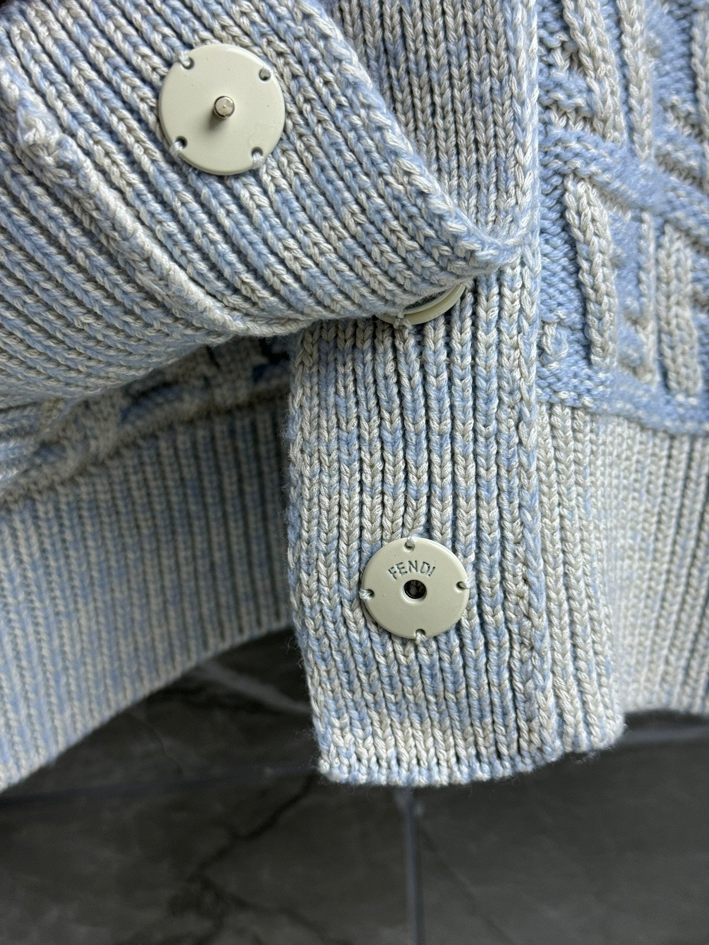 Fendi 2025 V-neck Cardigan Ligth Blue Wool