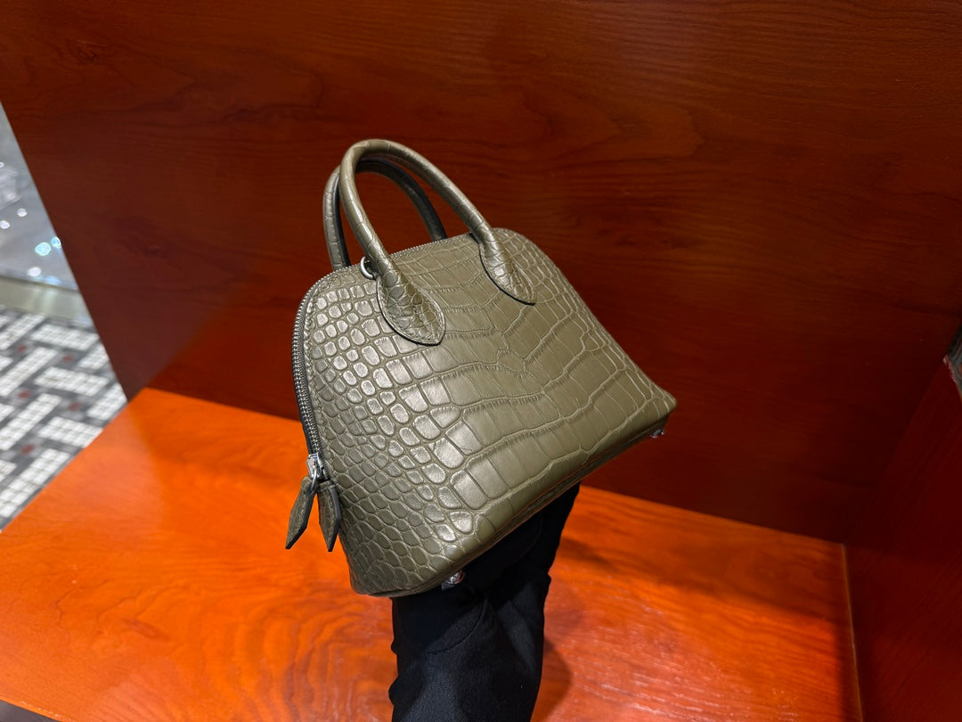 High-end Hermes 2026 Mini Bolide 18cm Olive Green Crocodile Leather
