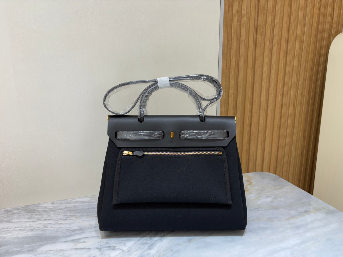 High-end Hermes 2026 Herbag Zip 31cm Black Hunter Leather And Canvas