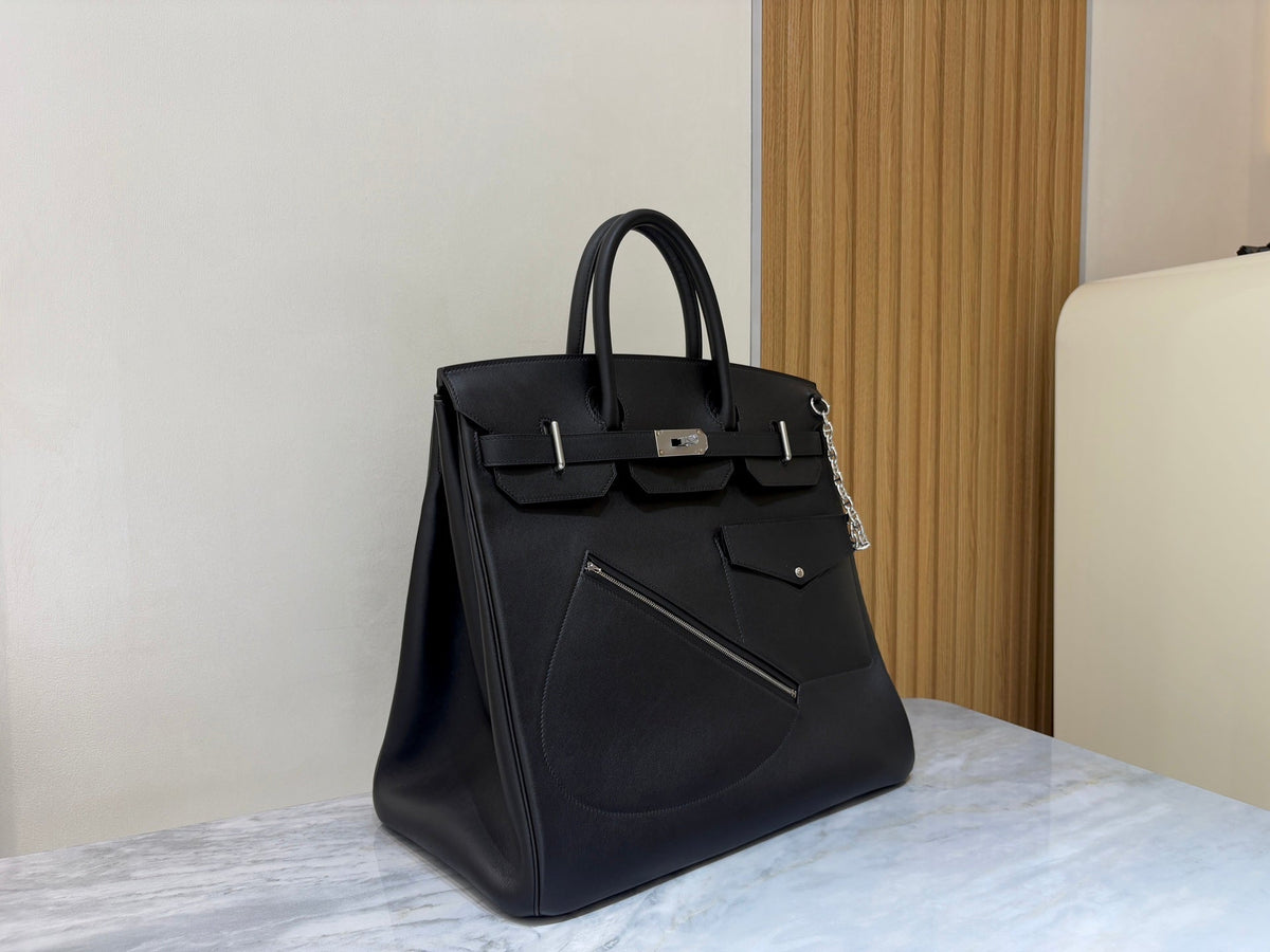 High-end Hermes 2026 Birkin 40cm Haut à Courroies (HAC) Rock Bag Black Swift Leather