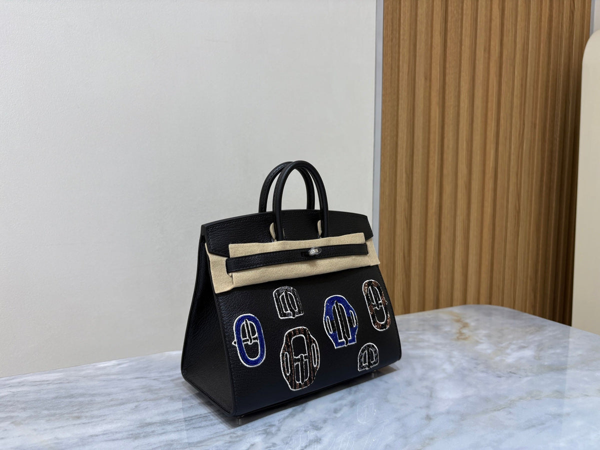 High-end Hermes 2026 Birkin 20cm Bouclerie Casaque Bag Black Goatskin Leather