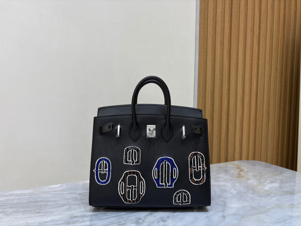 High-end Hermes 2026 Birkin 20cm Bouclerie Casaque Bag Black Goatskin Leather