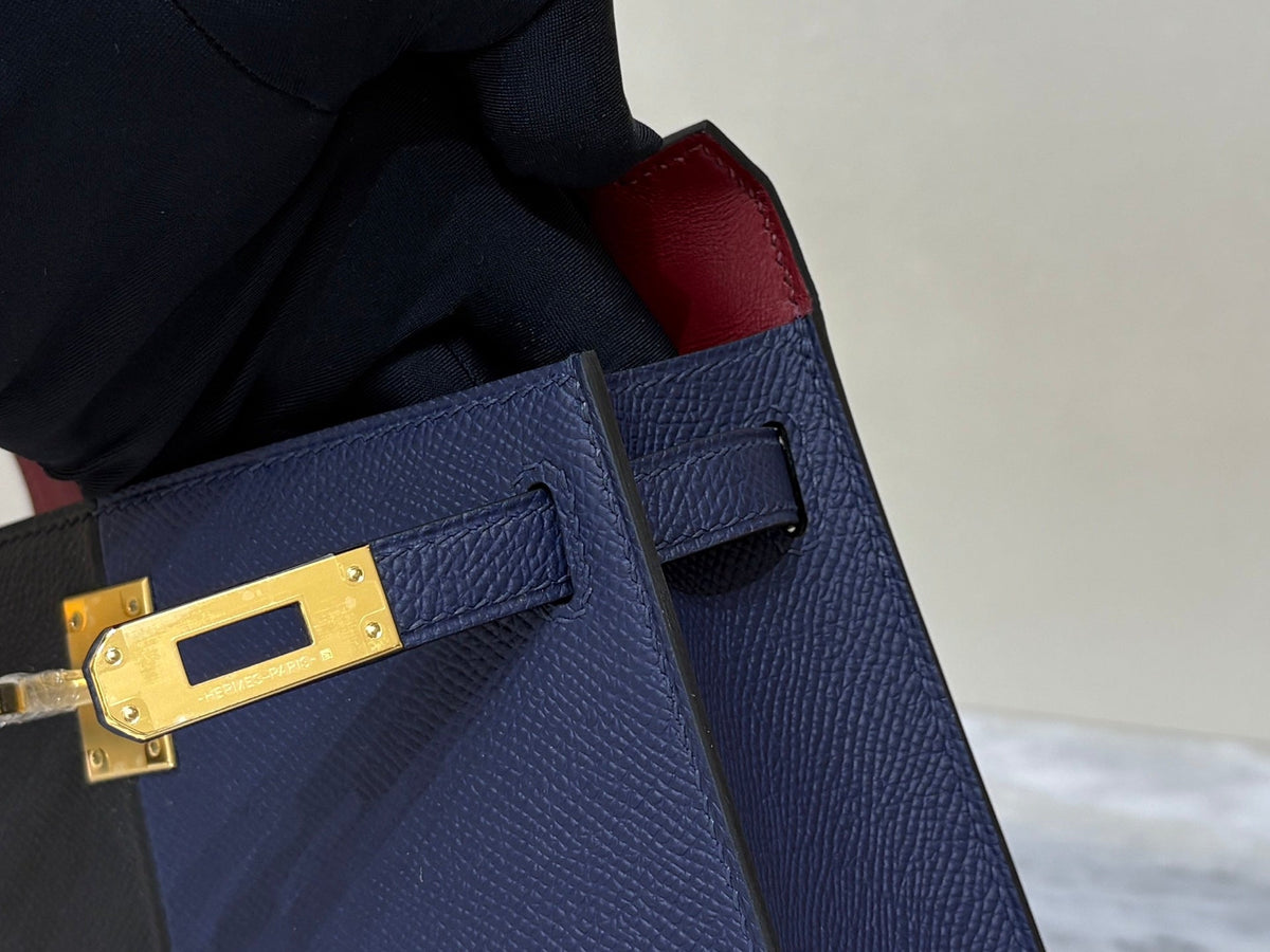 High-end Hermes 2026 Mini Kelly II 19cm Bag Black mix Indigo Blue Epsom Leather