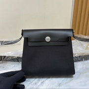 High-end Hermes 2026 Herbag Zip 21.5cm Black Saddle Leather And Canvas